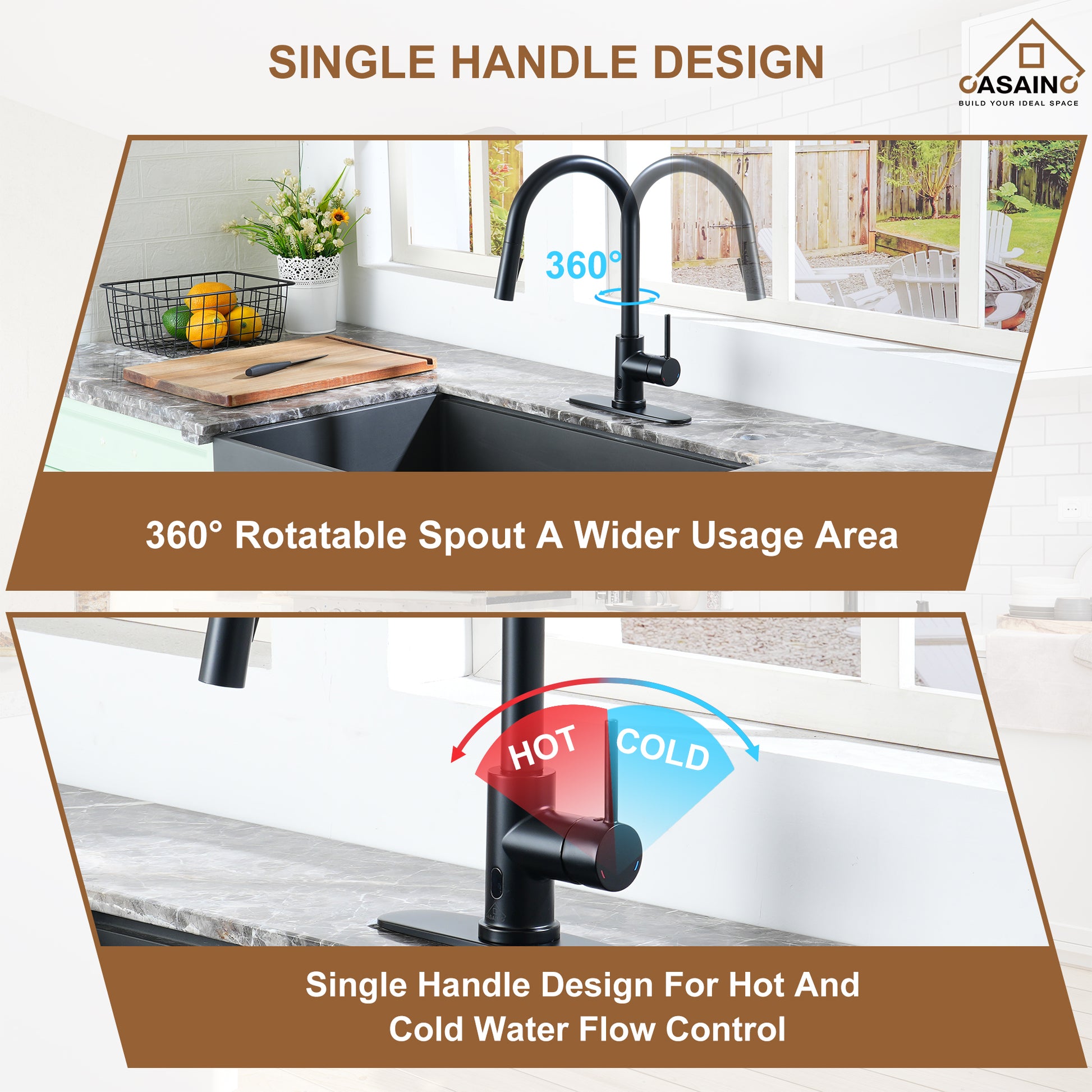 Matte Black Touchless Kitchen Faucet with Pull-Down Sprayer