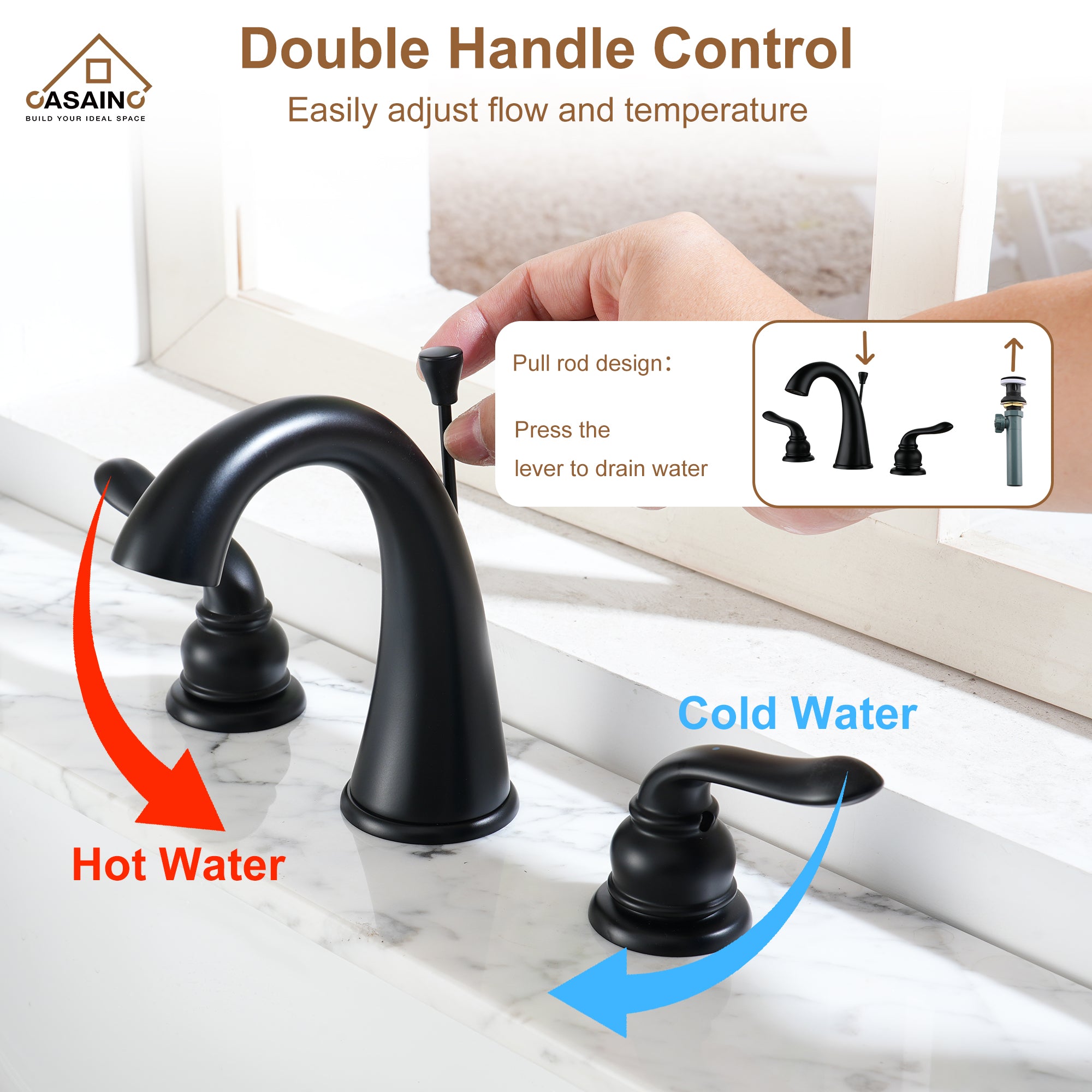Luxurious Bathroom Sink Faucet Set with Dual Handles and Drain Parts, Matte Black Finish