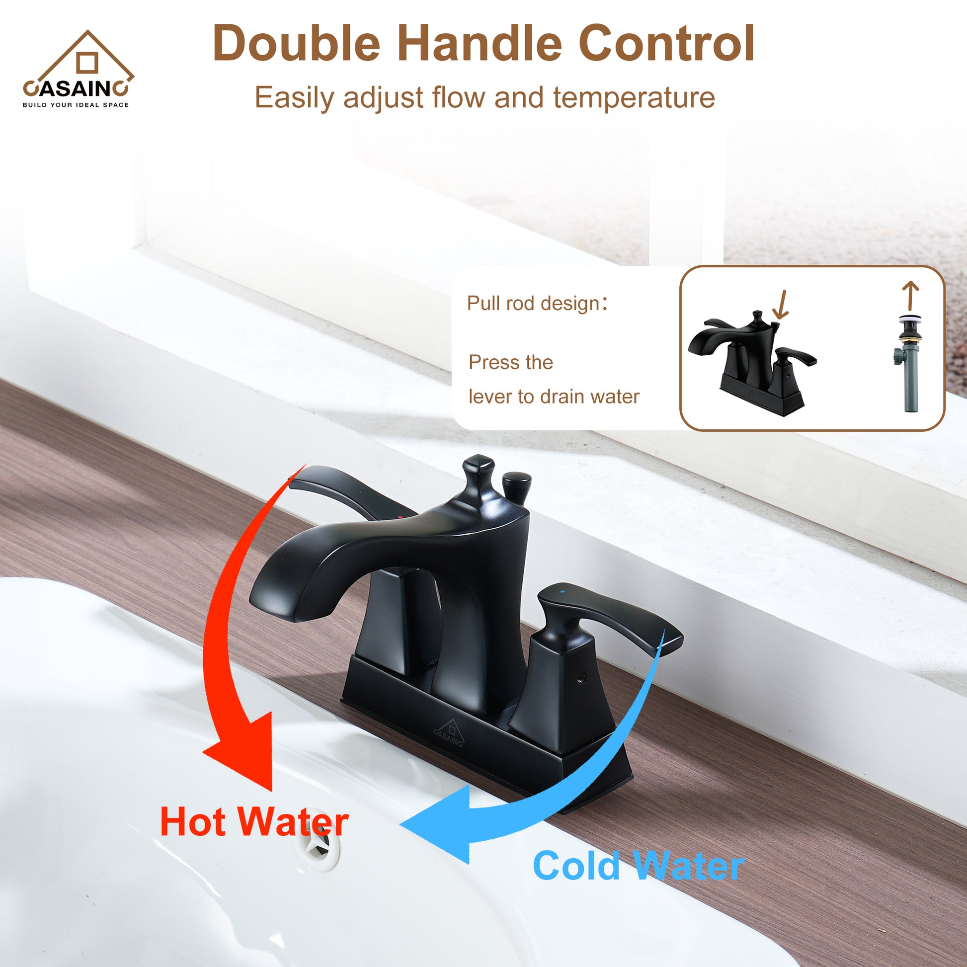 Luxurious 2-Hole Bathroom Sink Faucet Set with Dual Handles, Matte Black Finish