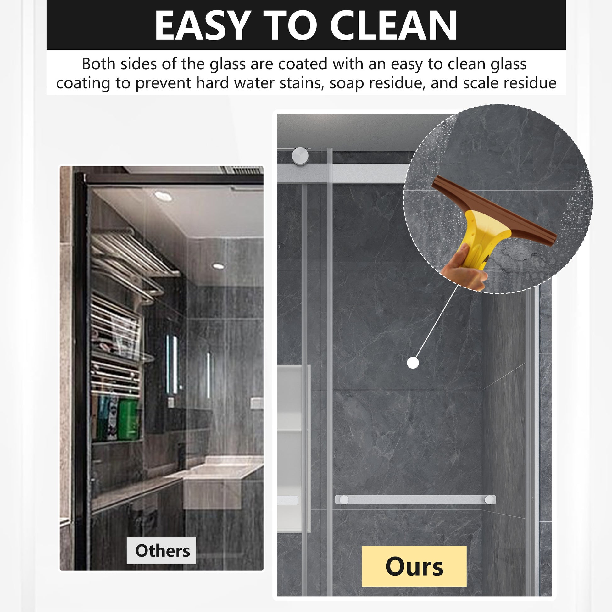 48"x76" Frameless Double Sliding Shower Door with Rounded Corners Tempered Glass