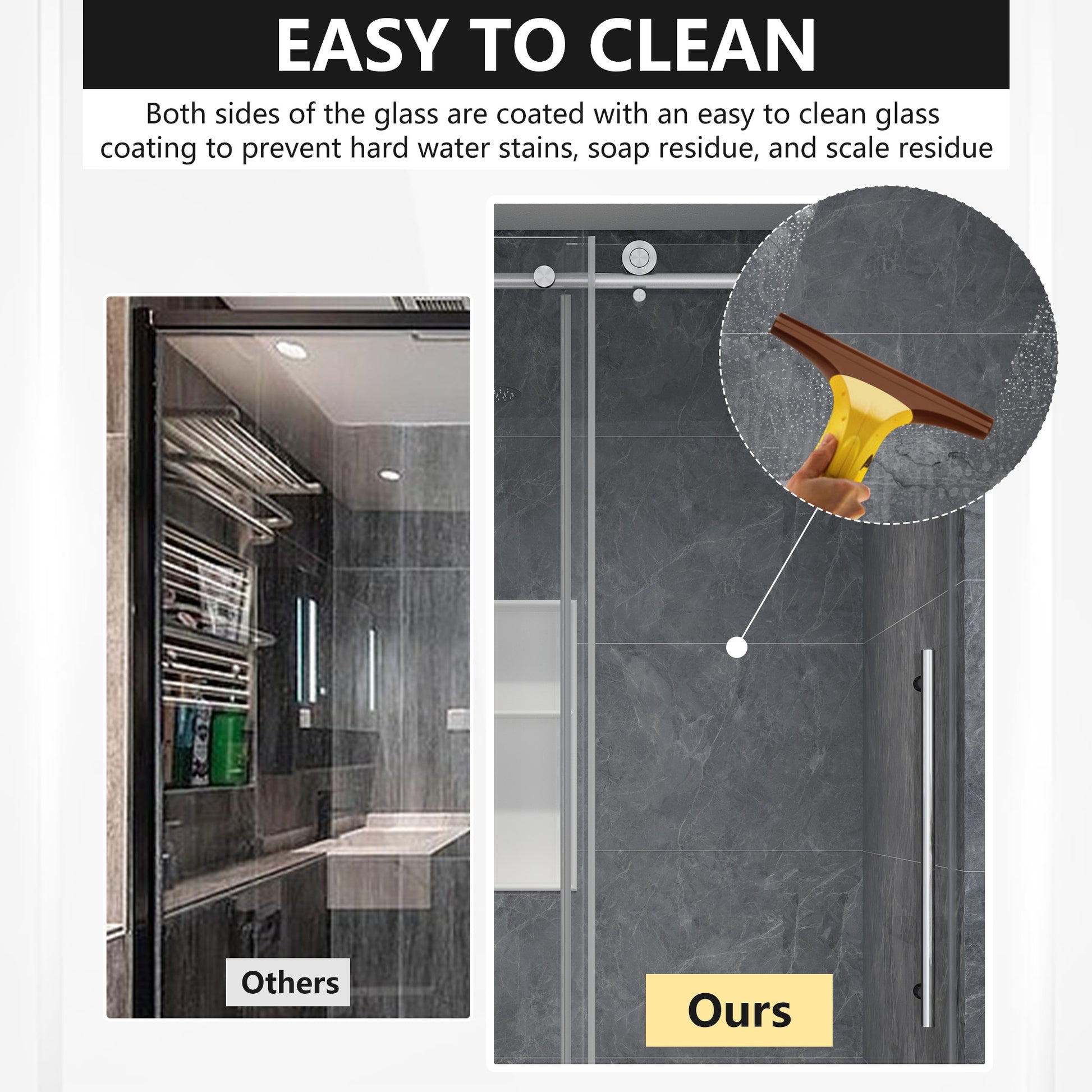 48"x76" Frameless Single Sliding Shower Door with Tempered Safety Glass and Reversible Installation