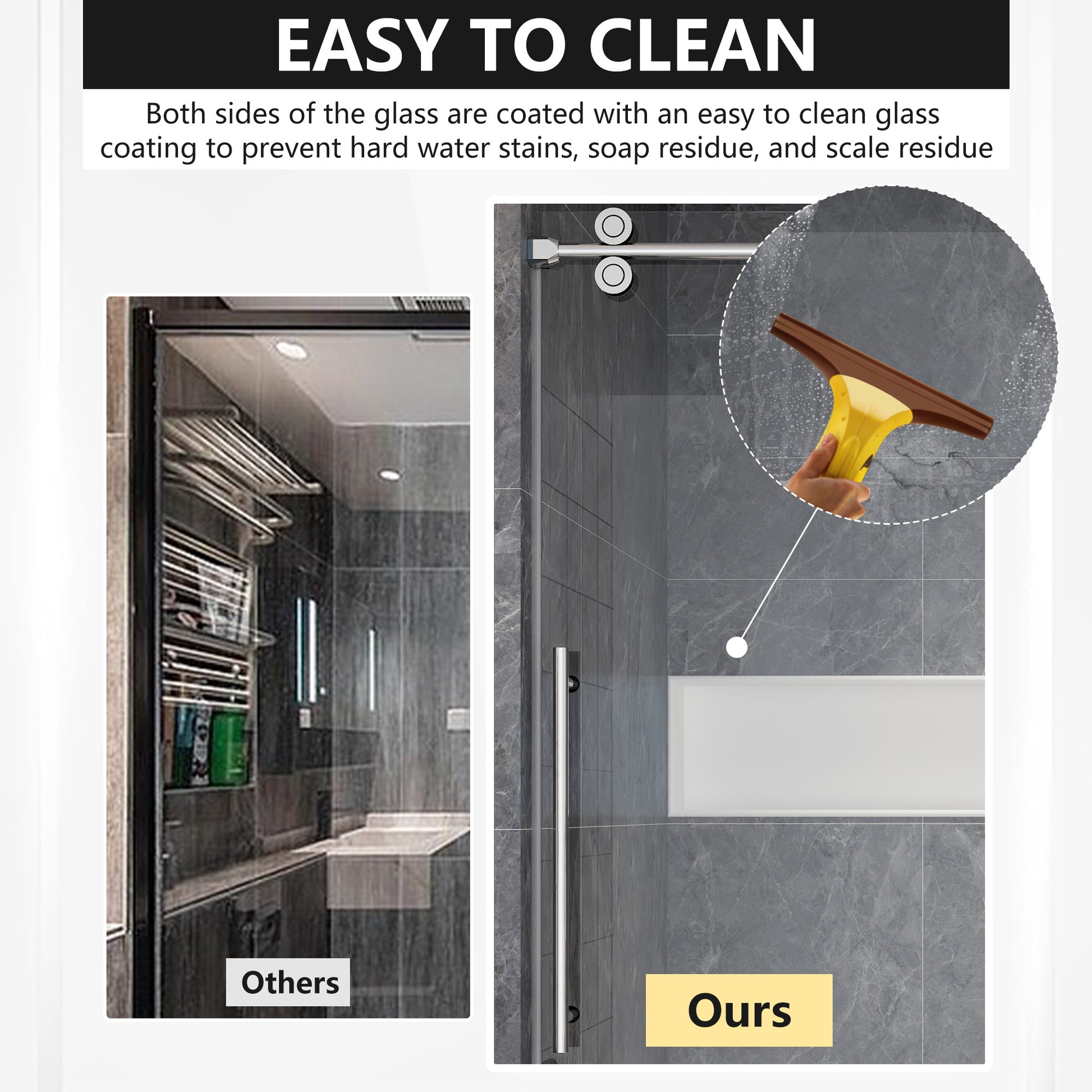 60"x76" Frameless Single Sliding  Shower Door with Four Smooth Rollers