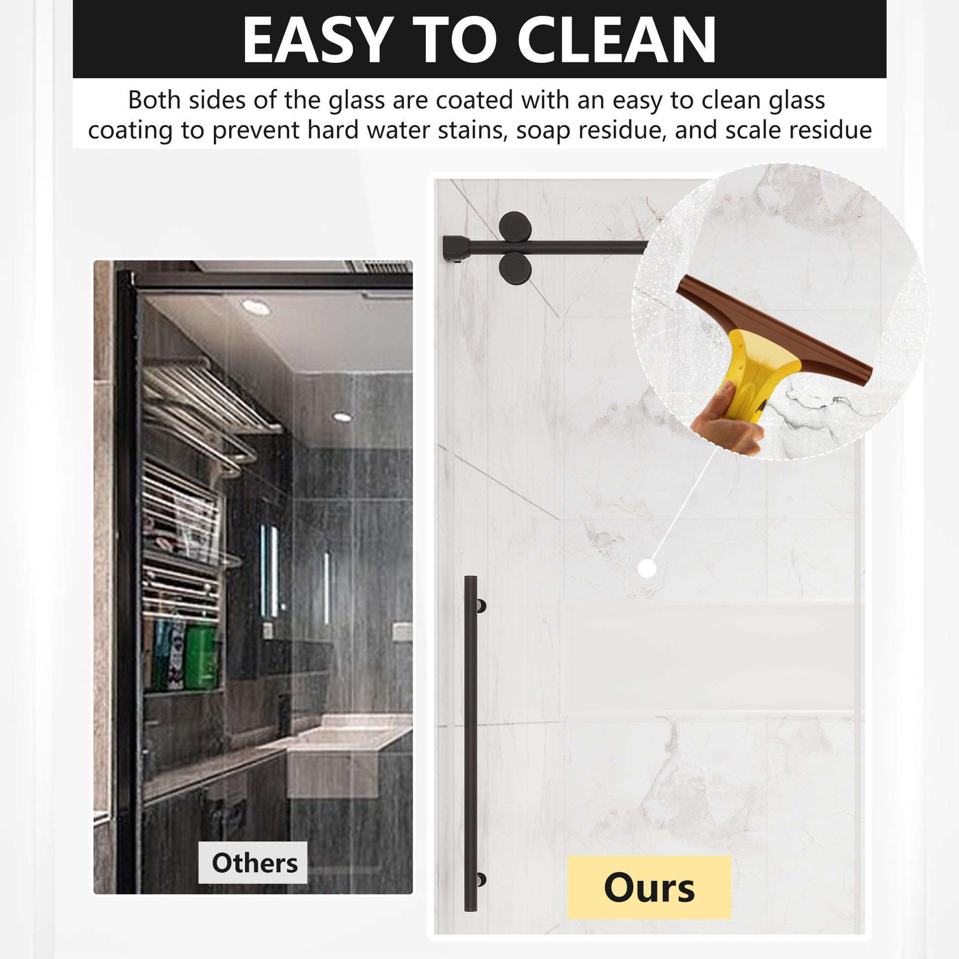 60"x76" Frameless Single Sliding  Shower Door with Four Smooth Rollers
