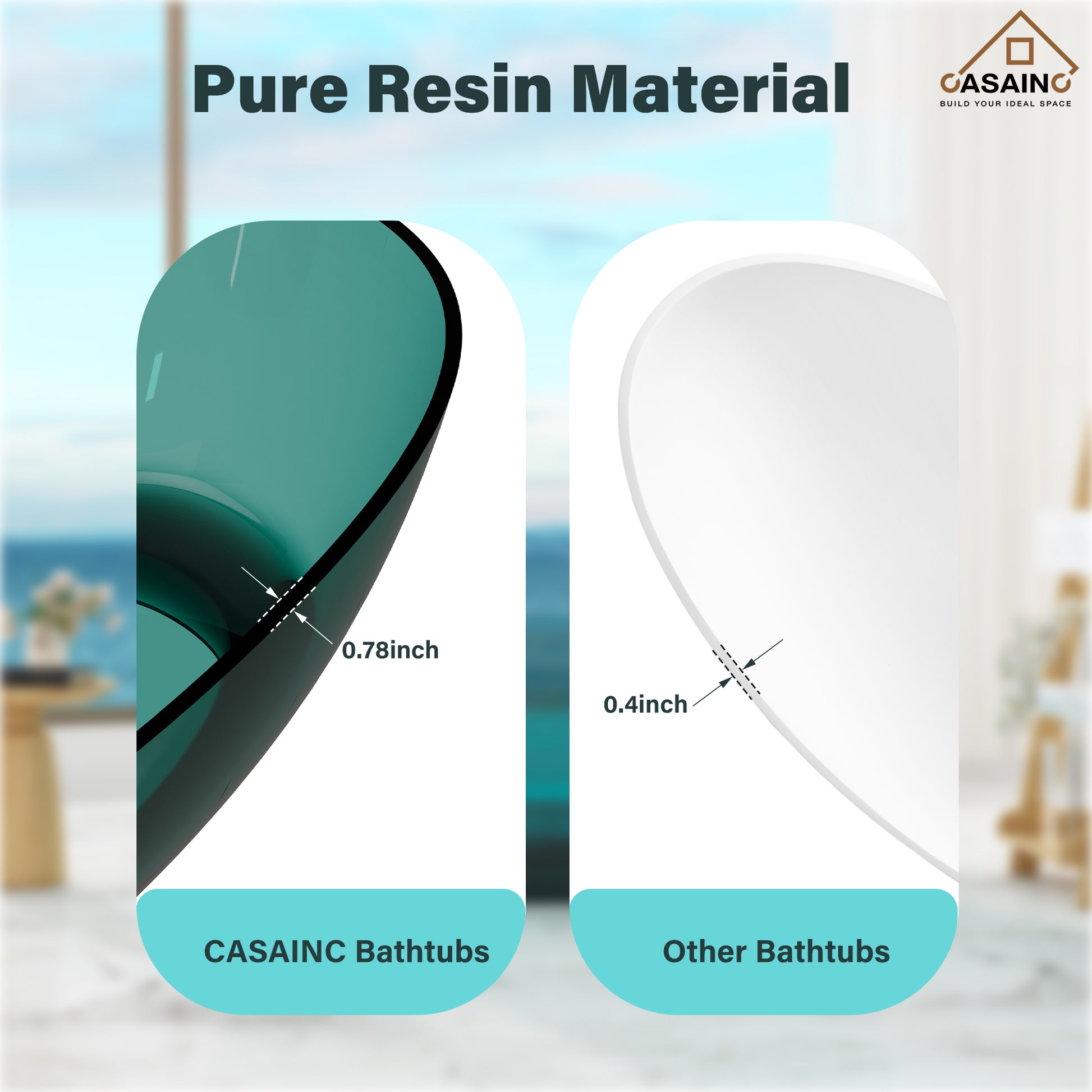 59"/67" Pure Resin Freestanding Transparent Bathtub with Center Drain