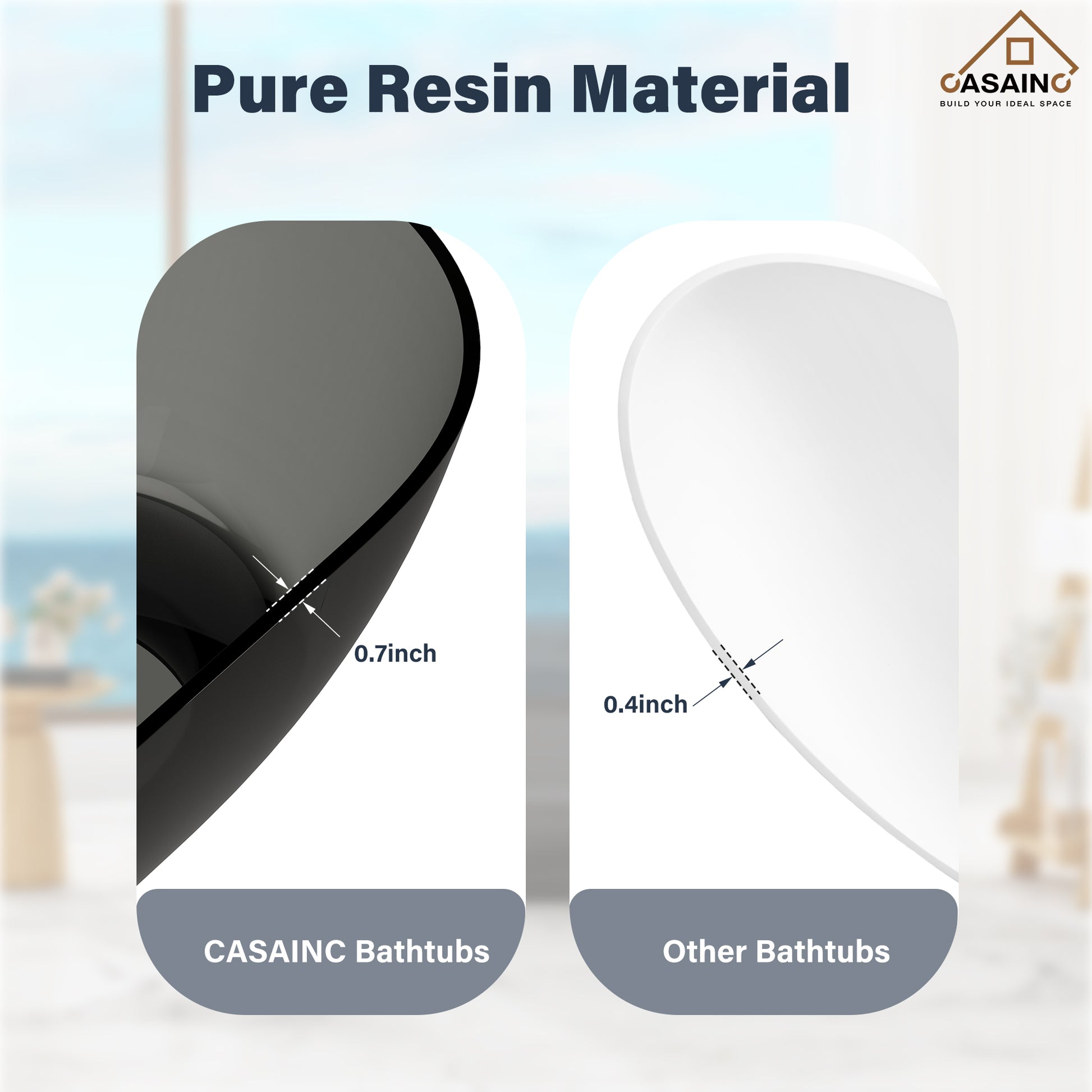 59"/69" Transparent Resin Freestanding Bathtub with Excellent Heat Retention