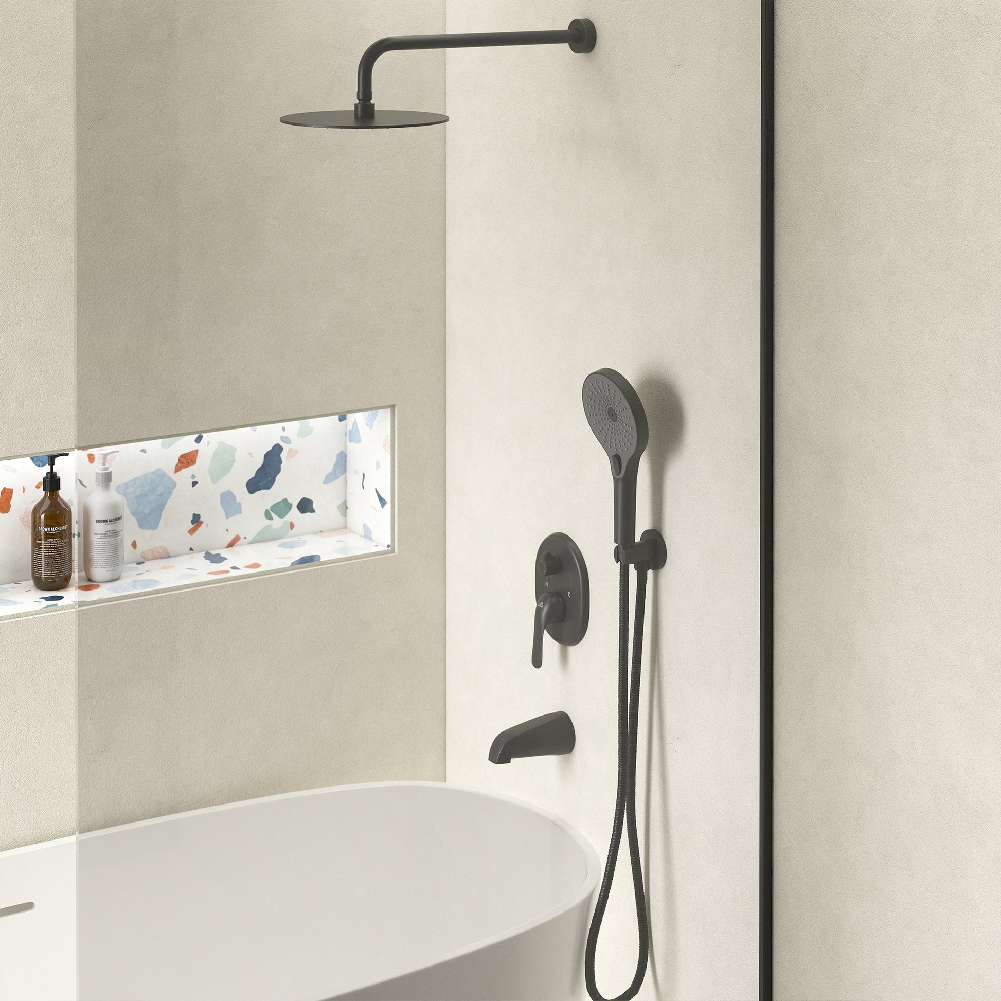 10" Wall-Mounted Rainfall Shower System with Handheld & Tub Spout