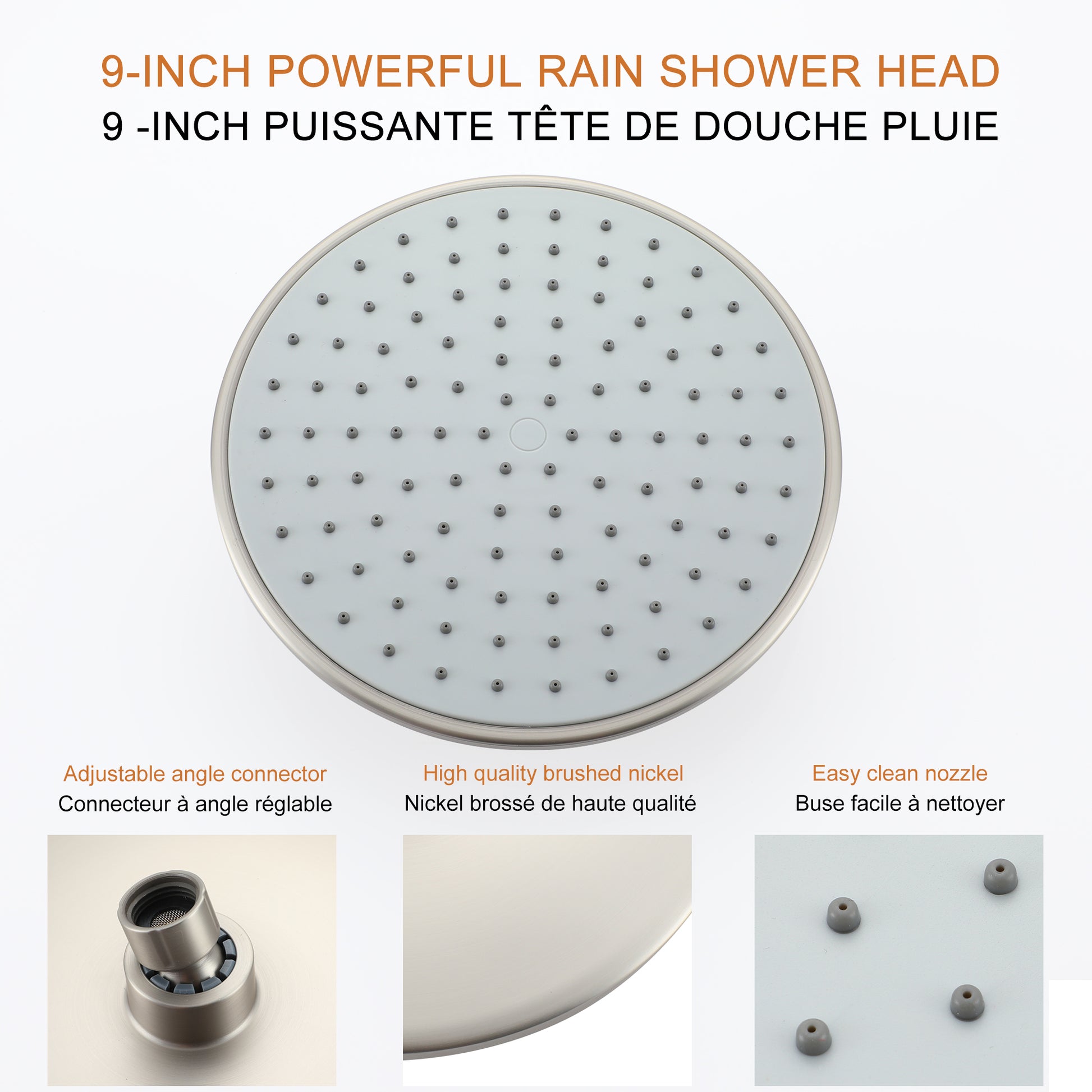 9/10/12" Wall Mounted Rain Shower System with 5-Spray Patterns (Valve Included)