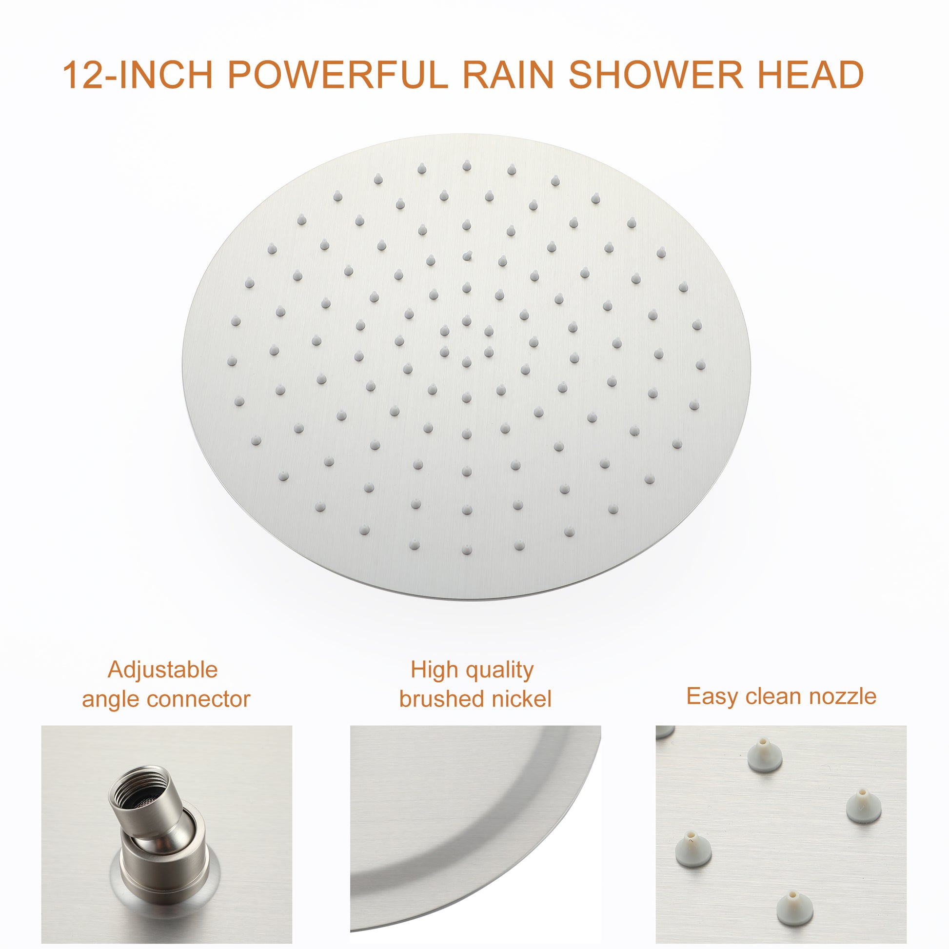 9/10/12" Wall Mounted Rain Shower System with 5-Spray Patterns (Valve Included)