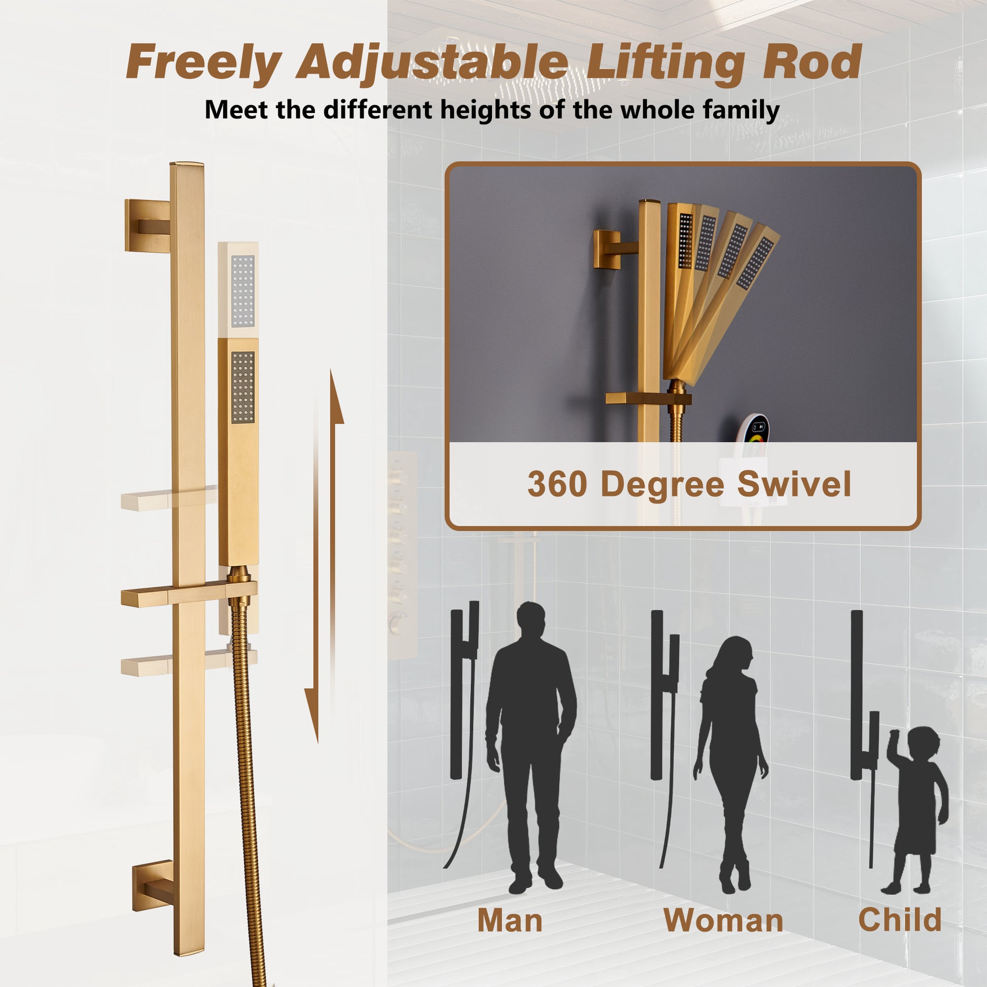 27.6" x 15.7" Luxury Thermostatic Shower System with LED Rainfall & Waterfall