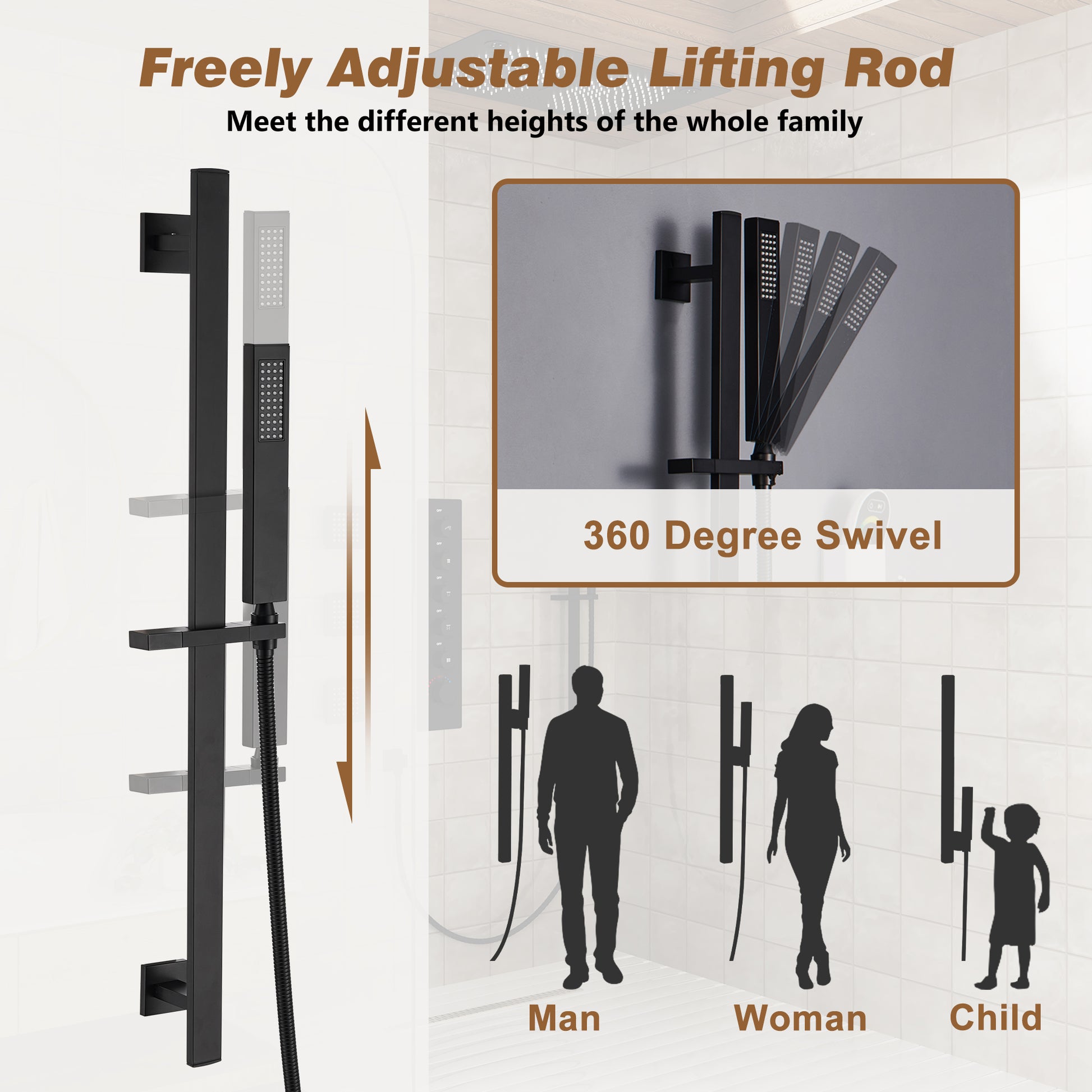 27.6" x 15.7" Luxury Thermostatic Shower System with LED Rainfall & Waterfall