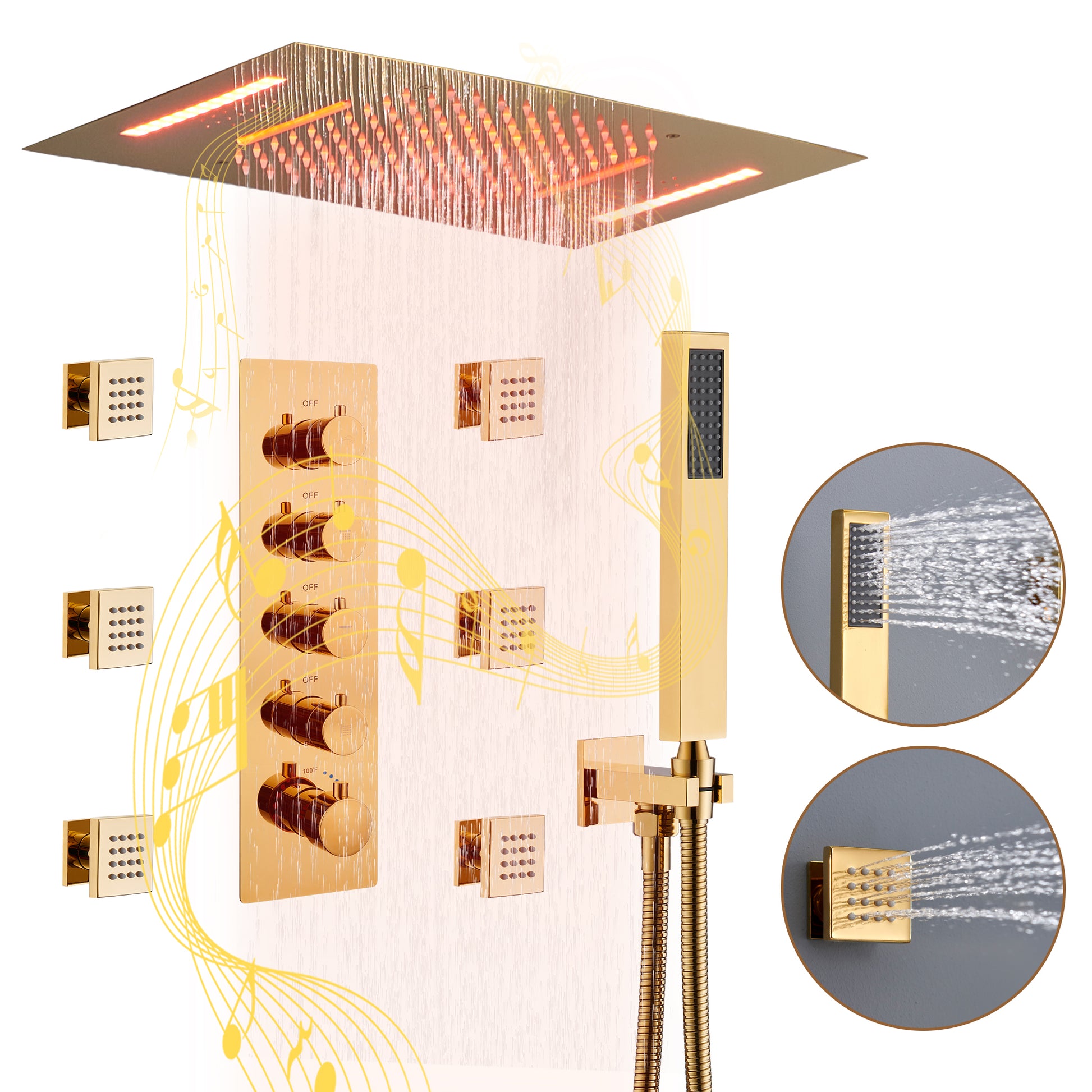 Deluxe 4-Function Thermostatic Shower System with LED Lighting & Bluetooth Music 