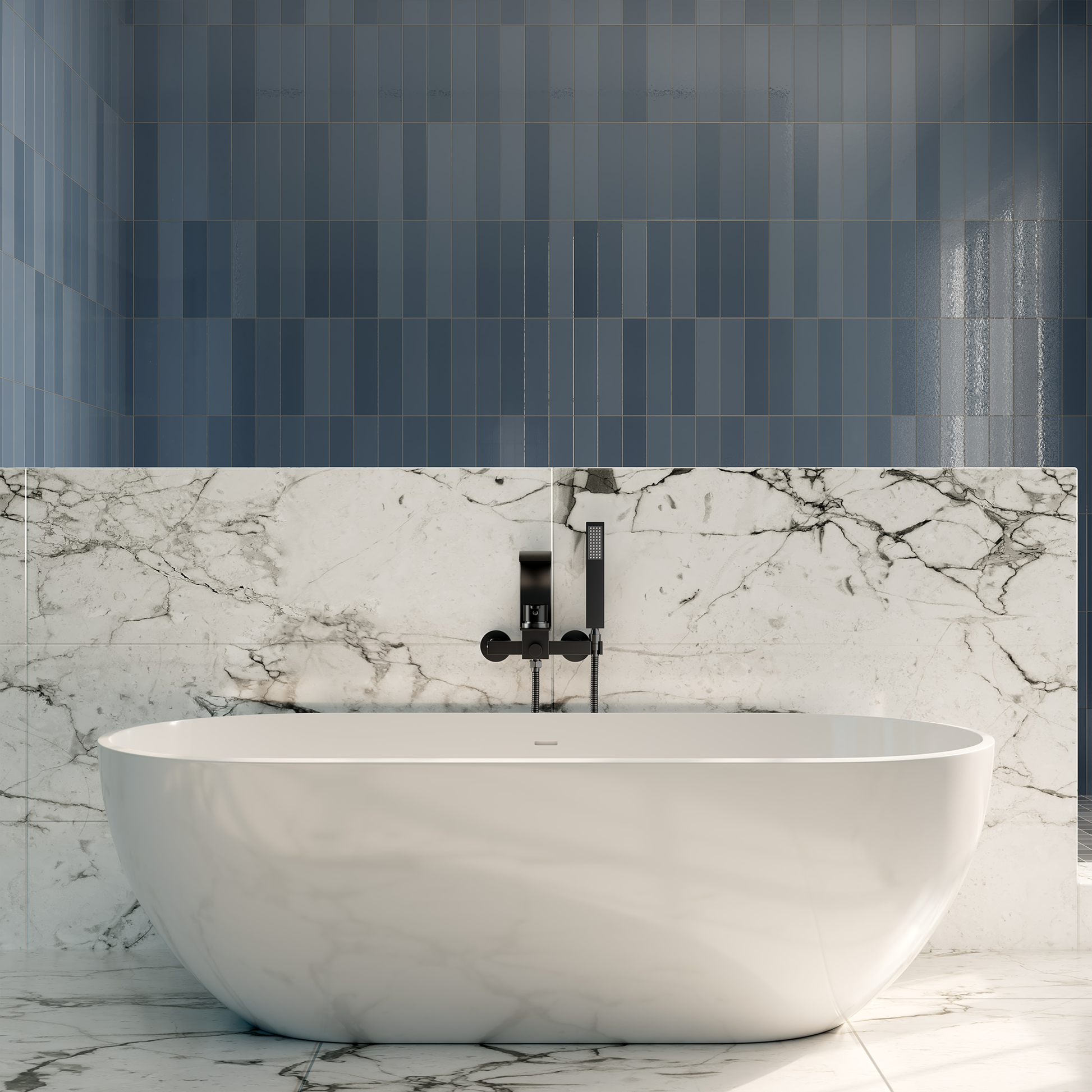 Wall-Mounted Brass Waterfall Tub Filler with Handheld Shower