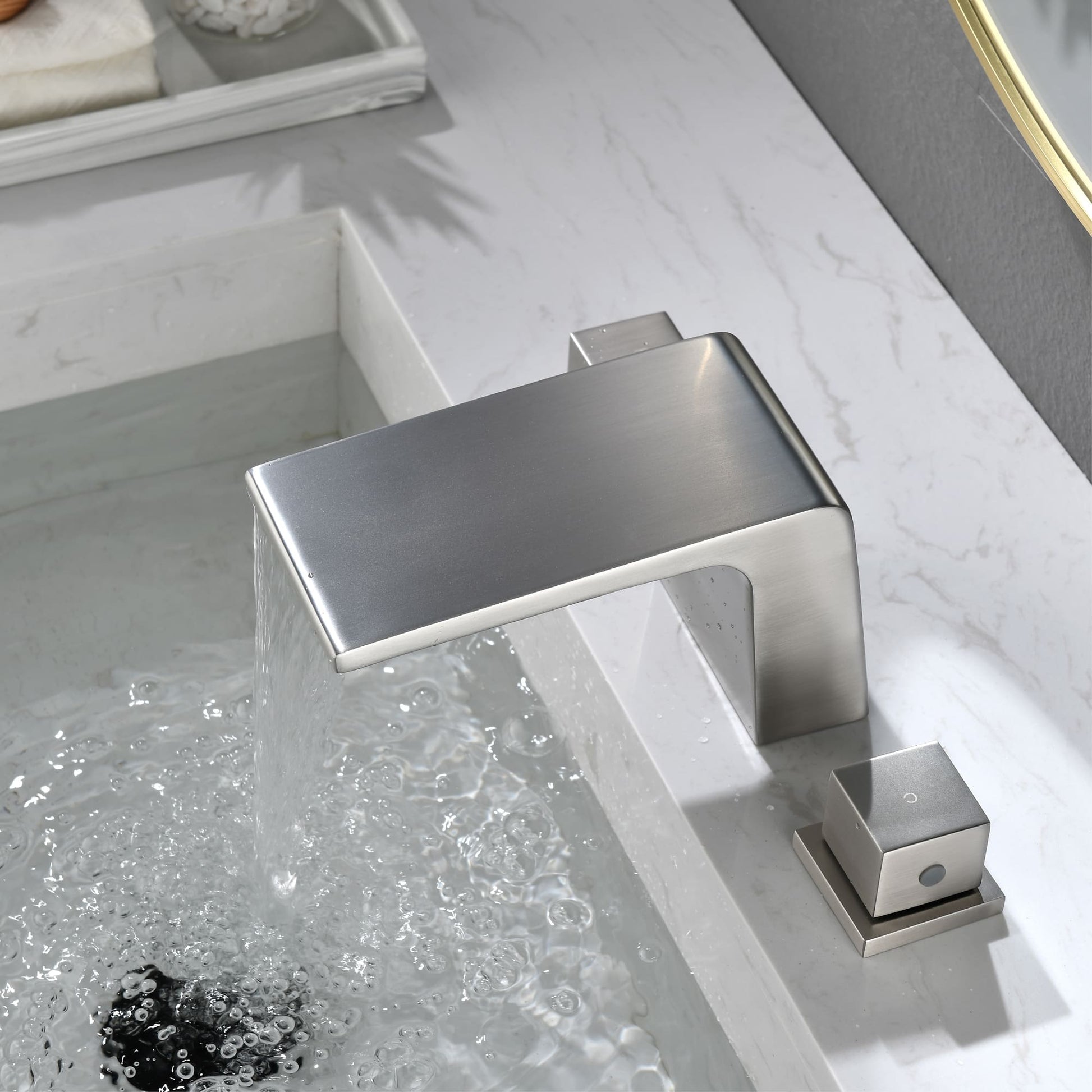 2-Handle Waterfall Bathroom Sink Faucet with Solid Brass Body and Zinc Handles