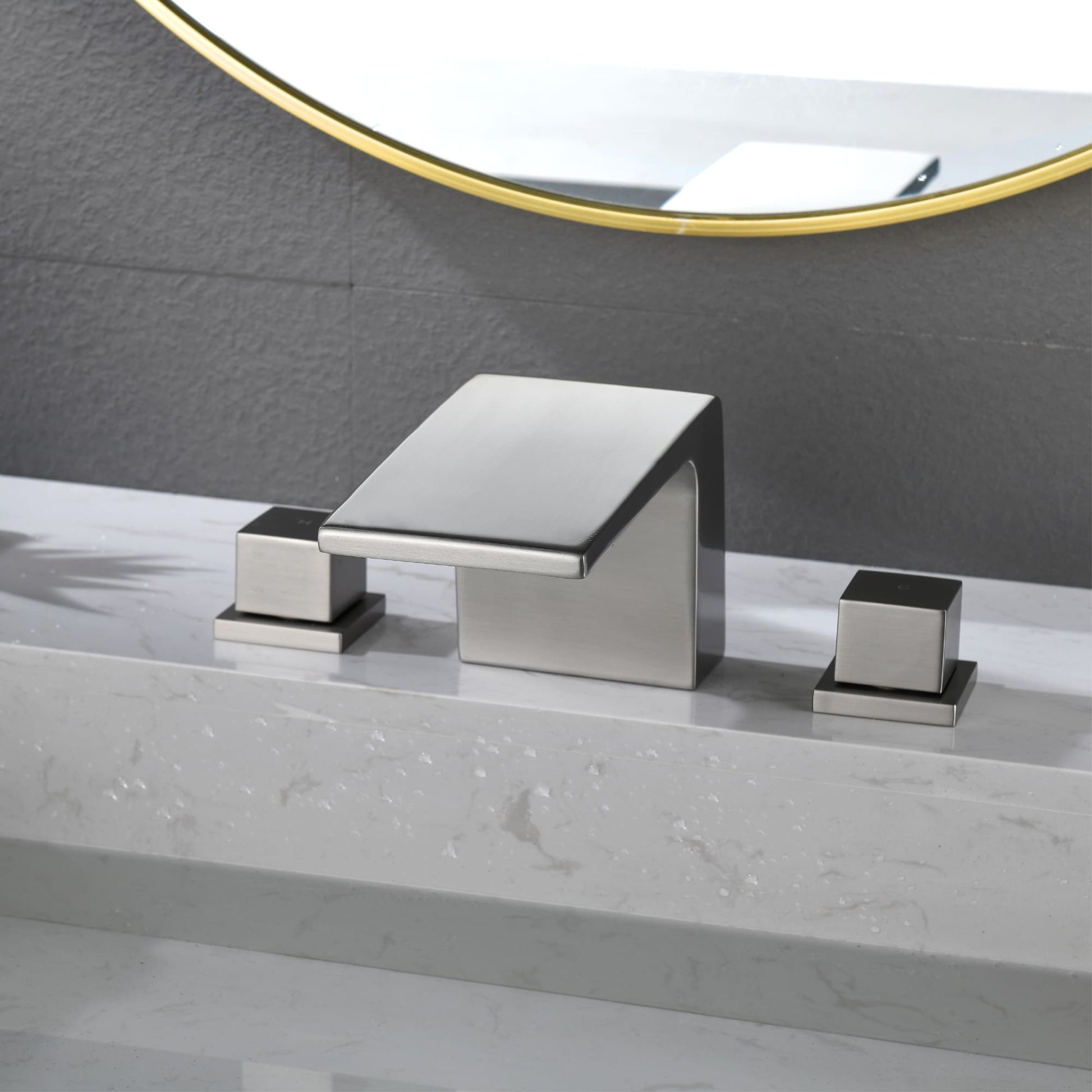 2-Handle Waterfall Bathroom Sink Faucet with Solid Brass Body and Zinc Handles