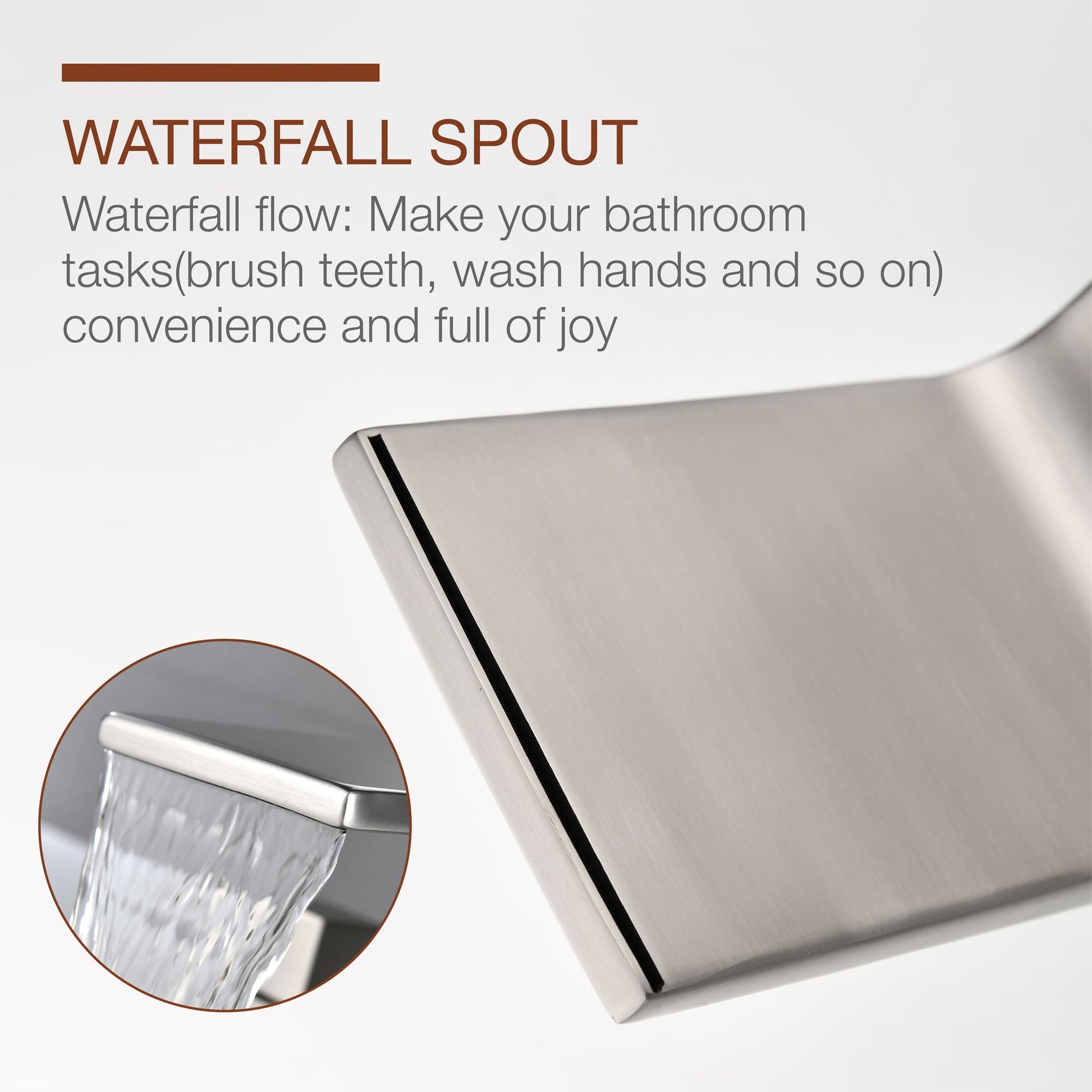 2-Handle Waterfall Bathroom Sink Faucet with Solid Brass Body and Zinc Handles