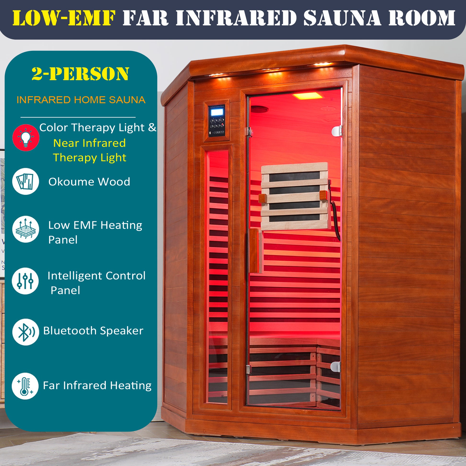 2-Person Far Infrared Corner Sauna Room Low EMF Red Sauna Therapy