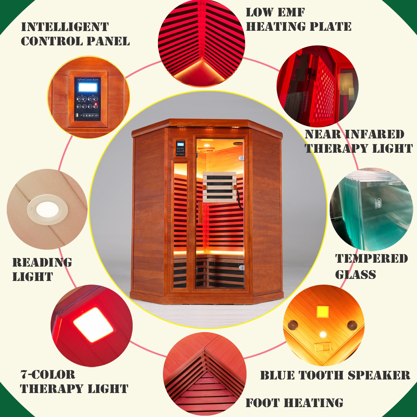 2-Person Far Infrared Corner Sauna Room Low EMF Red Sauna Therapy