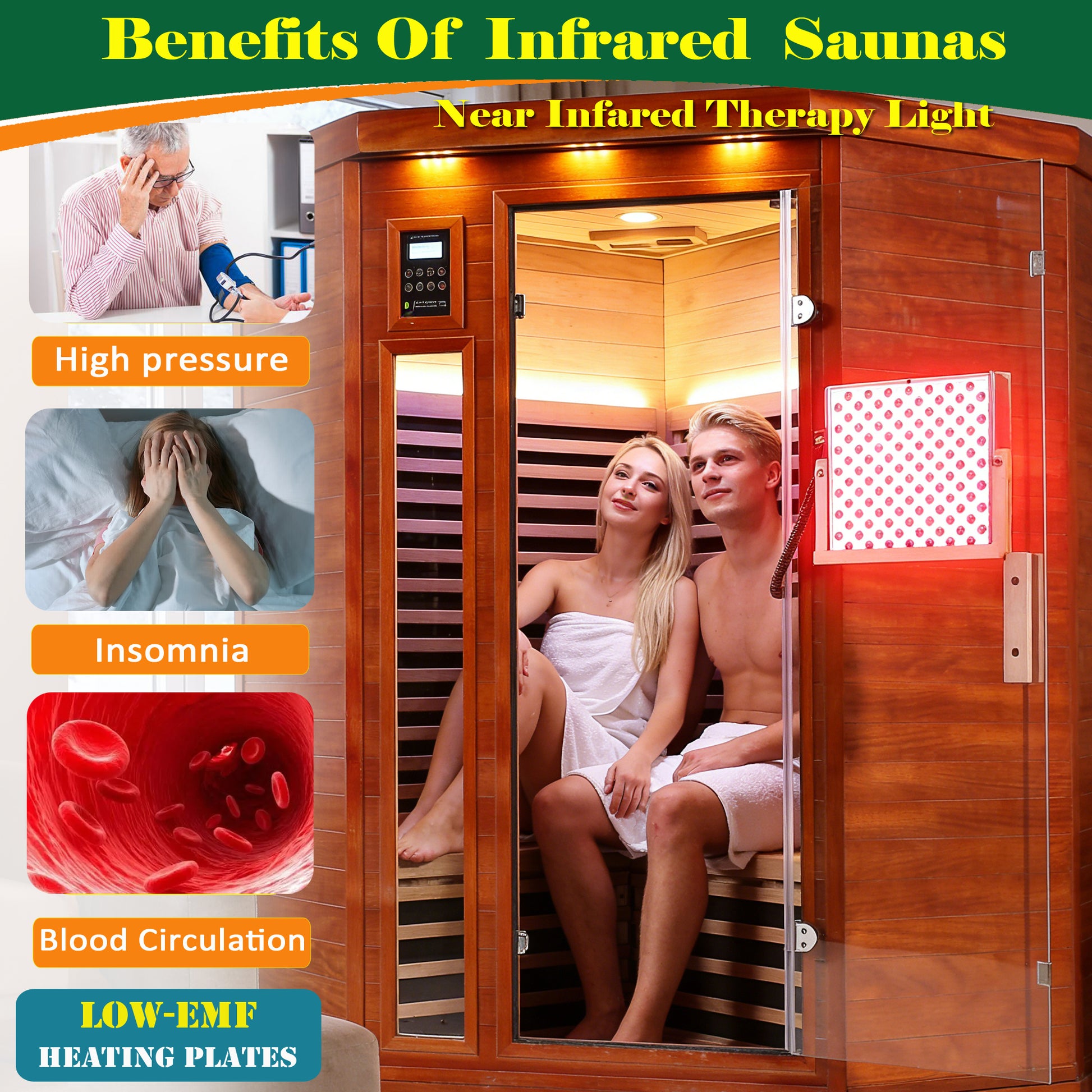 2-Person Far Infrared Corner Sauna Room Low EMF Red Sauna Therapy
