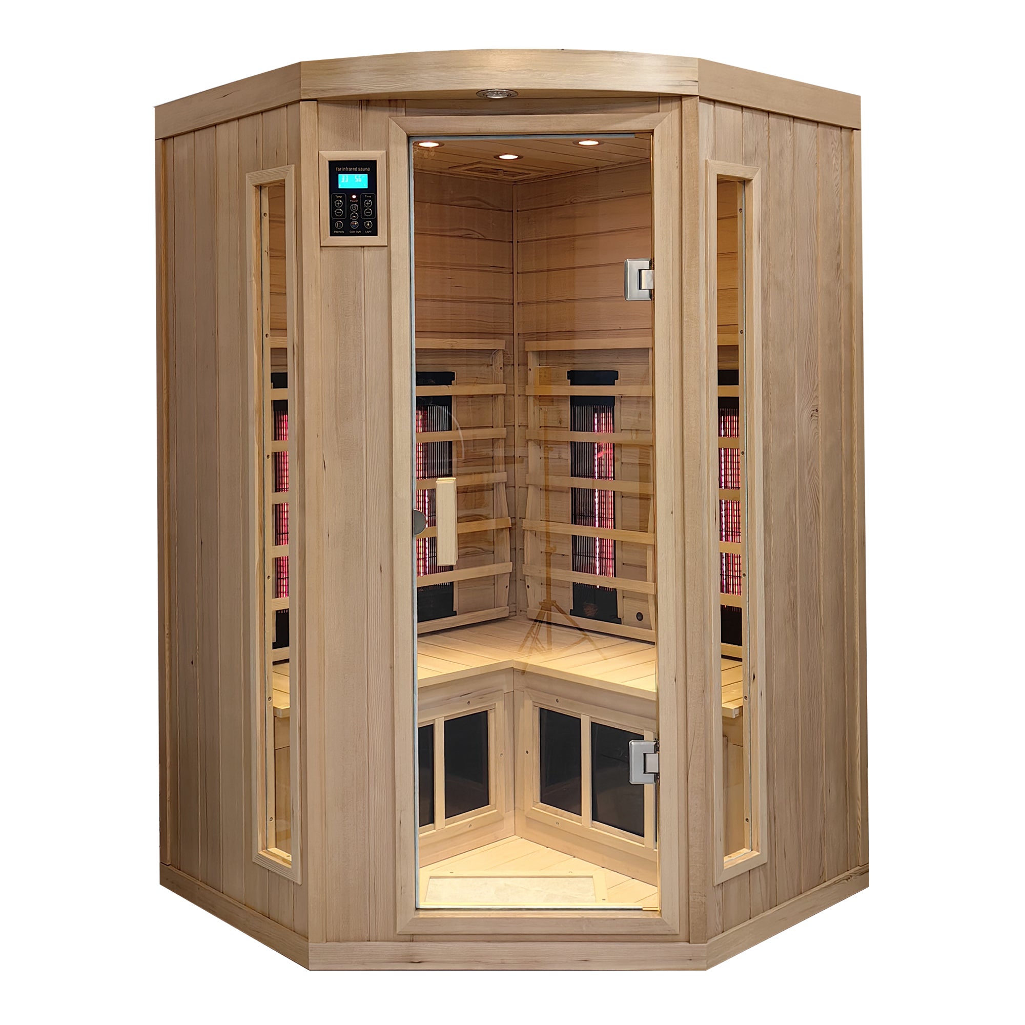 2-Person Low EMF Hemlock Pentagonal Infrared Sauna Room with Digital Controls and Double Opening Glasses