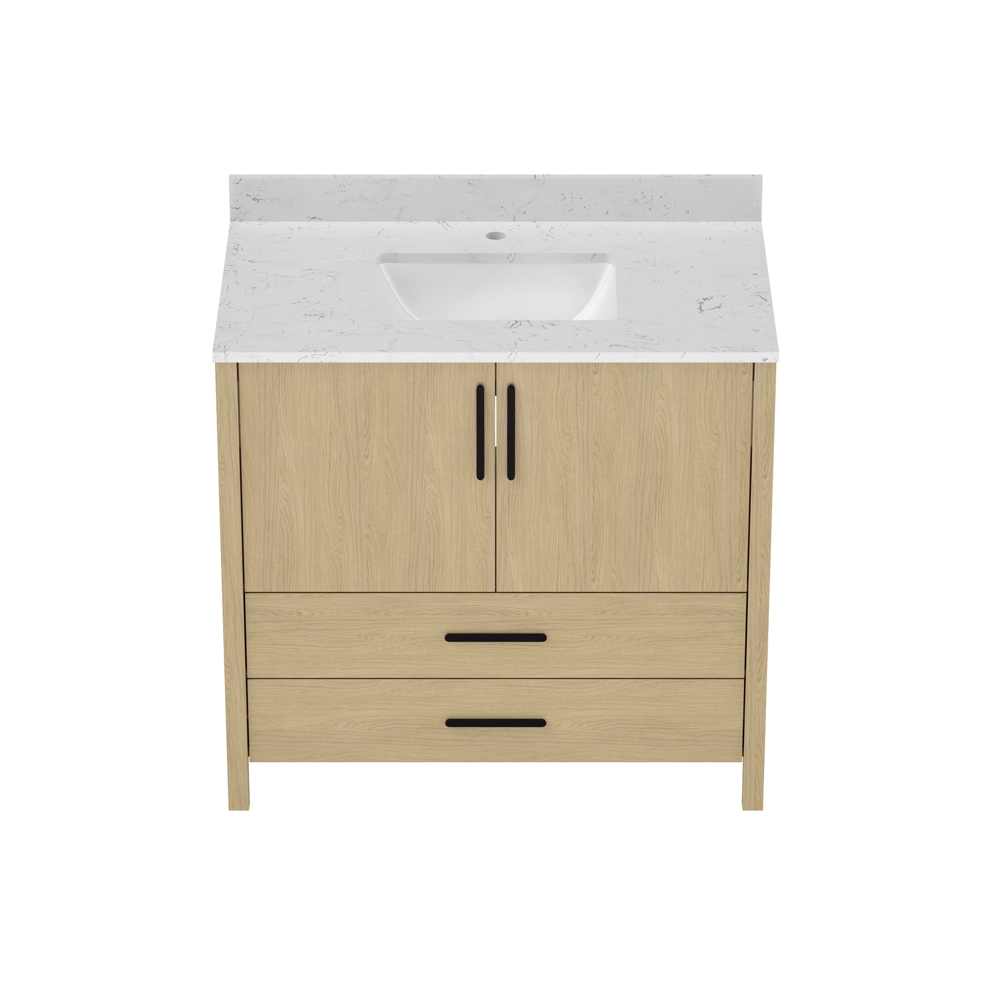 24"/36" Single Sink Bathroom Vanity with Light Natural Wood & Marble Top