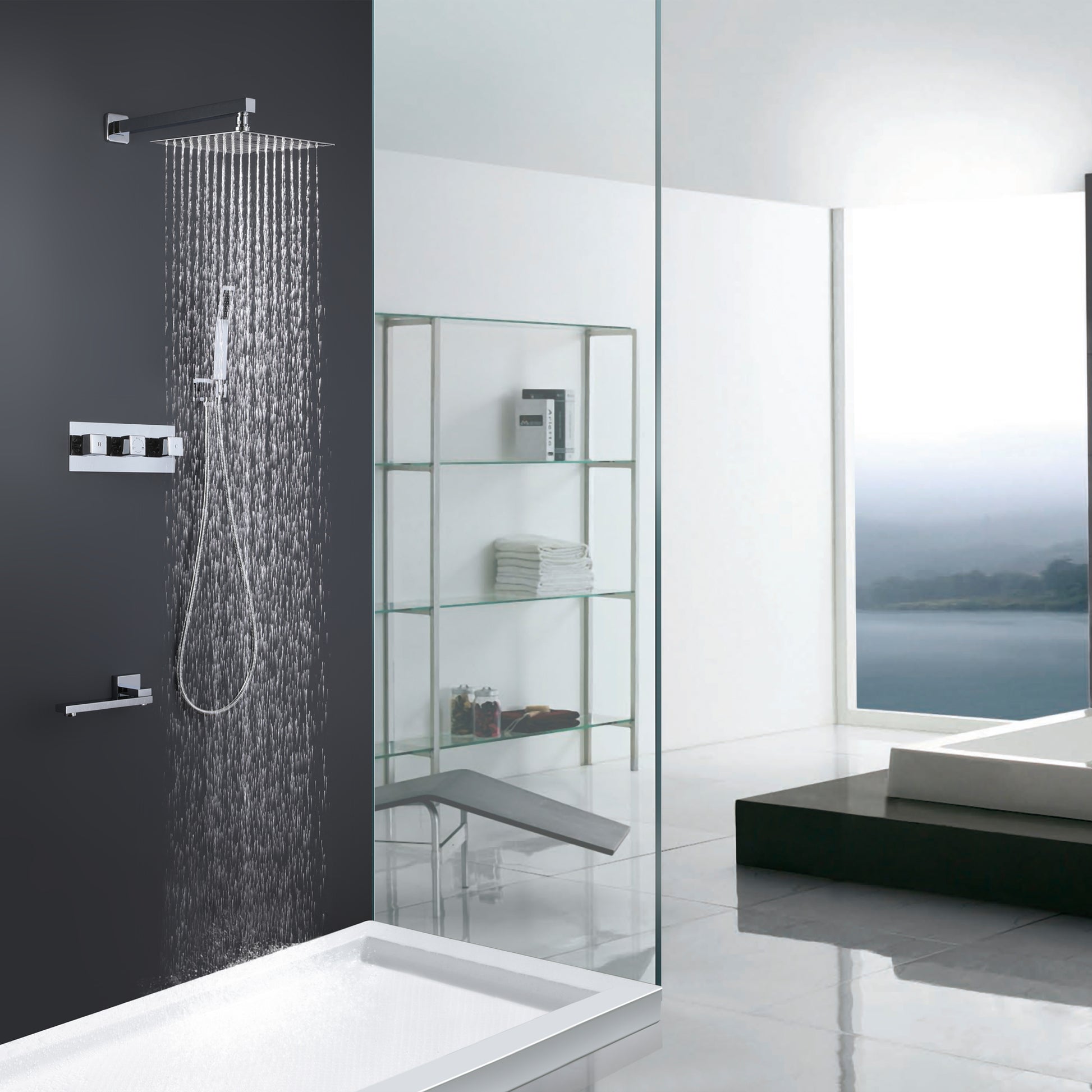 10-inch 3 Way Shower System with Hand Shower and Tub Filler