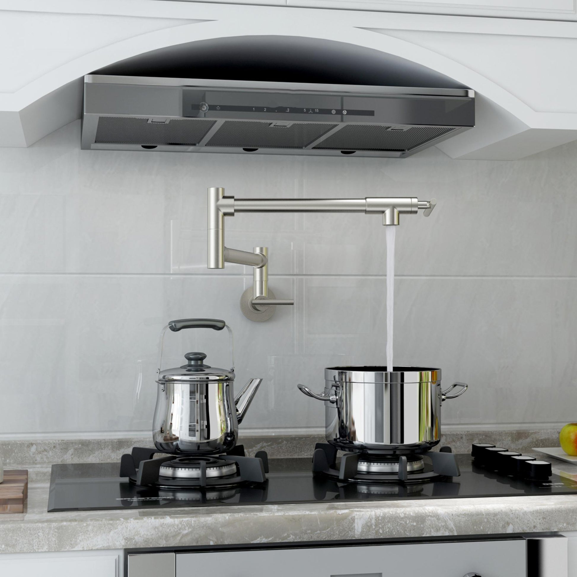 Wall Mount Pot Filler Kitchen Faucet with 360° Rotating Arm & Fast-Flow Aerator
