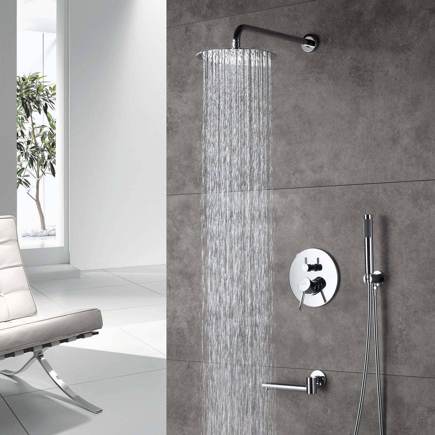 Casainc Round 3 Functions Wall Mount Dual Shower Heads Shower System In Black