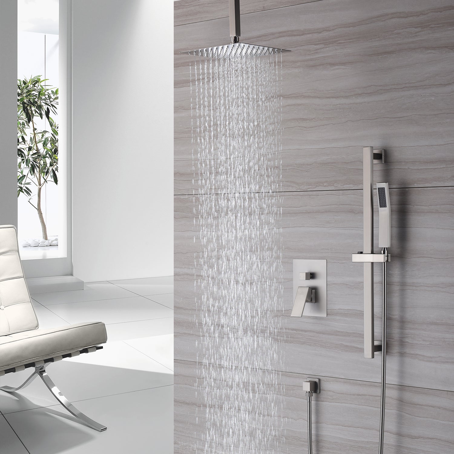 CASAINC 2 Function 10" Ceiling Mount Dual Shower Heads Shower System With Sliding Rod Shower Hand
