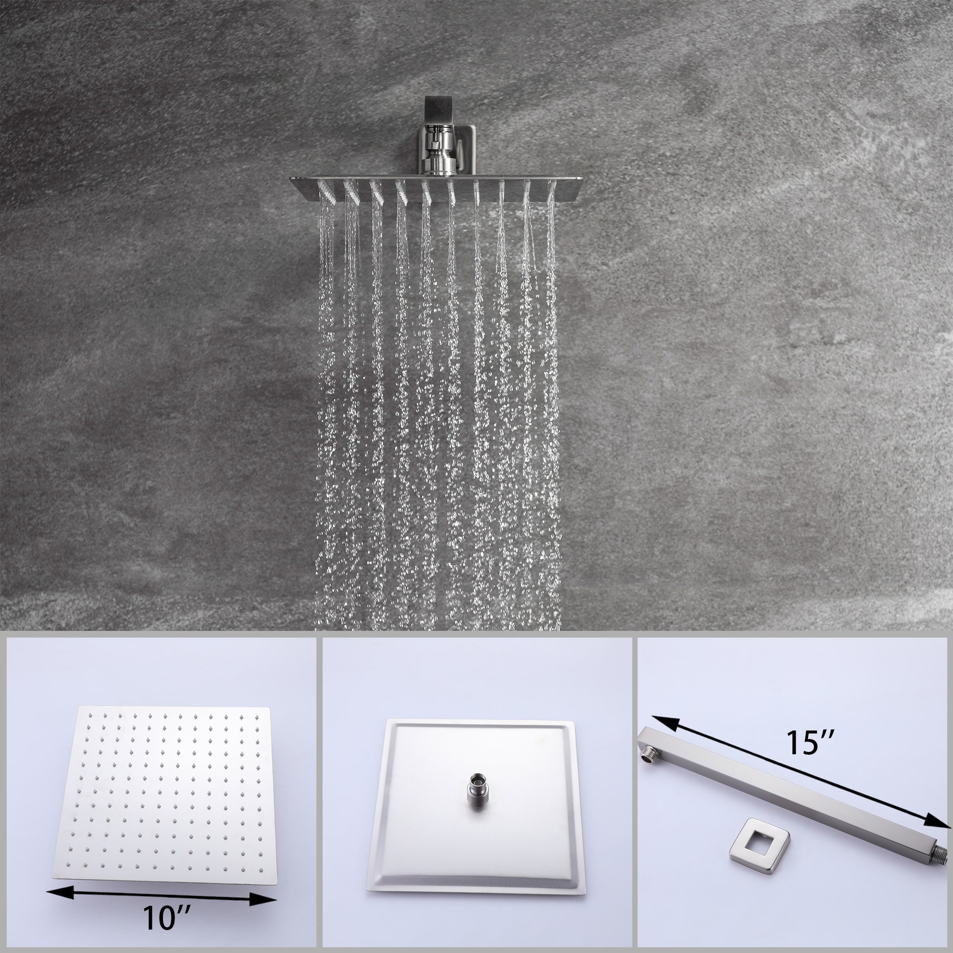 10-inch Wall Mounted Square Rainfall Shower System with Rough-in Valve