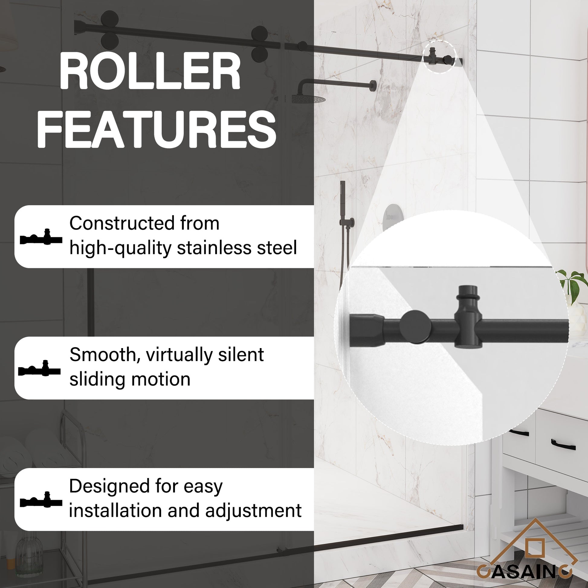 60"x76" Single Sliding Frameless Shower Door in Matte Black/Brushed Nickel/Chrome, 5/16" Thick Tempered Glass with SGCC Certification, Reversible Design
