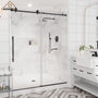 60"x76" Single Sliding Frameless Shower Door in Matte Black/Brushed Nickel/Chrome, Stainless Steel Wheels featuring an Anti-Skid Design