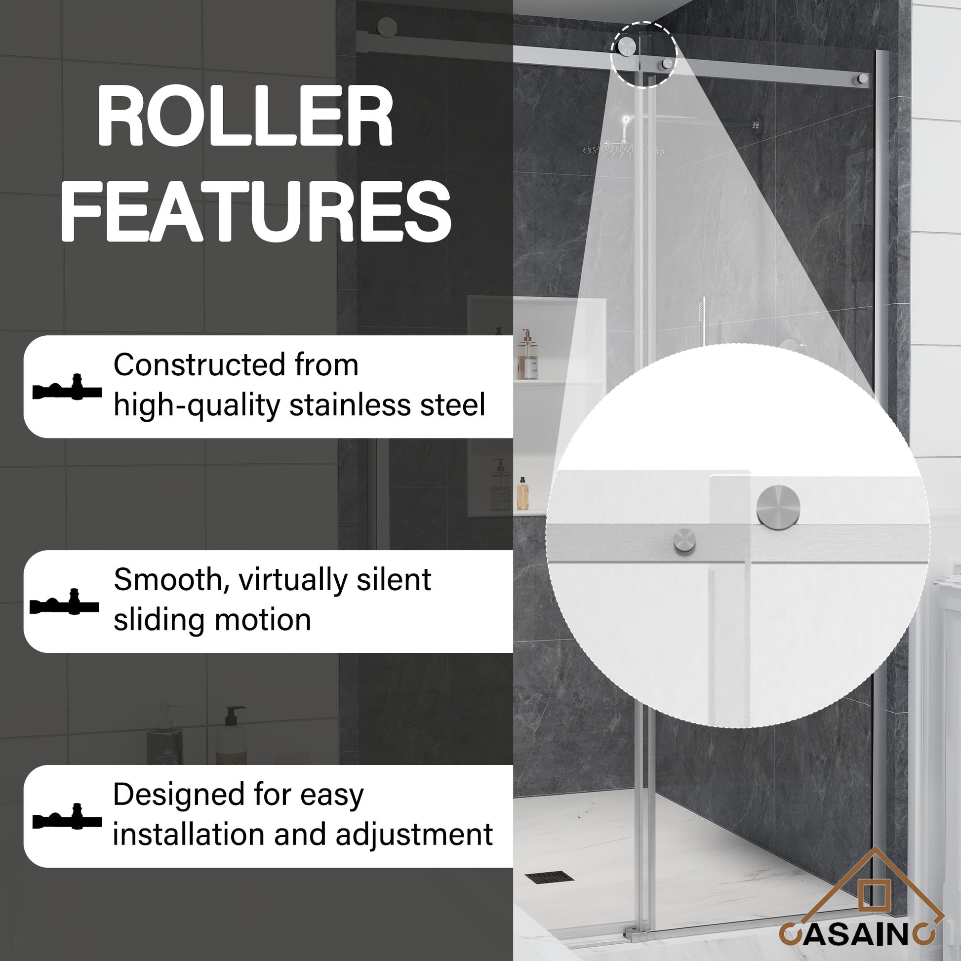 48"x76" Sleek Frameless Single Sliding Shower Door in Matte Black/Brushed Nickel/Chrome with Anti-jump Technology