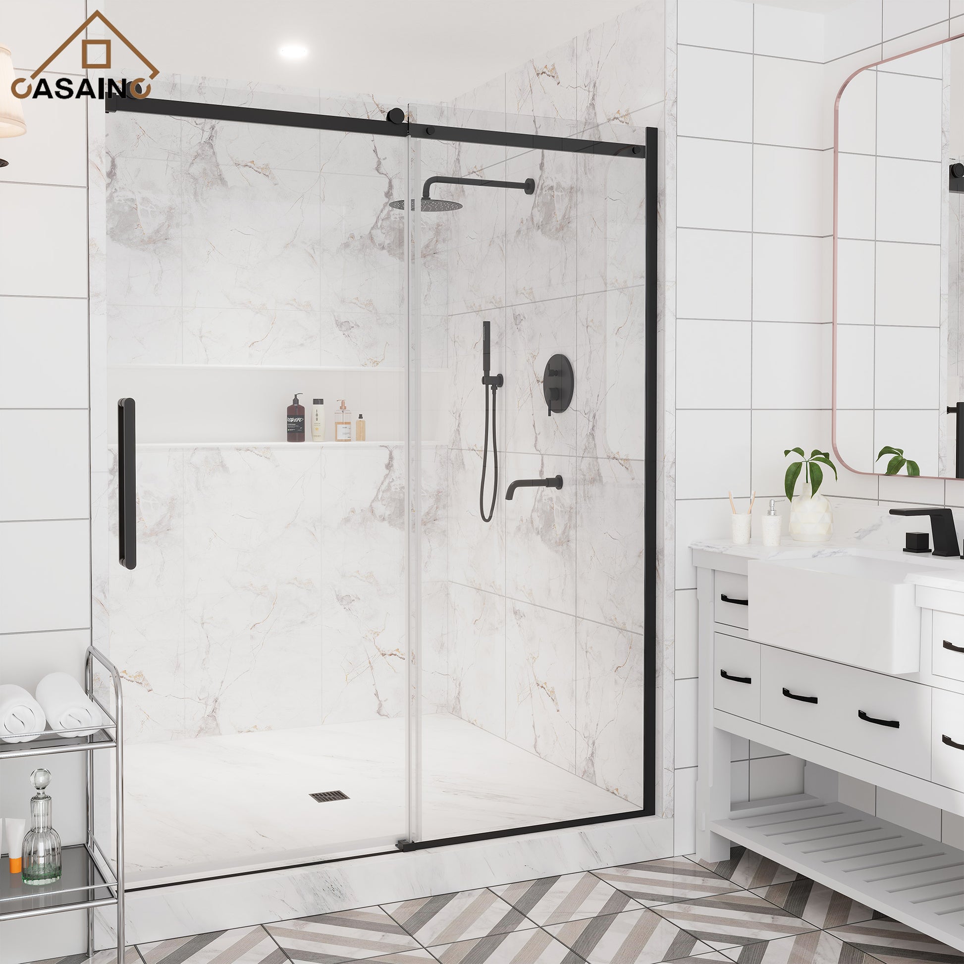 60"x76" Single Sliding Frameless Shower Door in Matte Black/Brushed Nickel/Chrome, Sleek Sliding Single Shower Enclosure Designed for Elegance