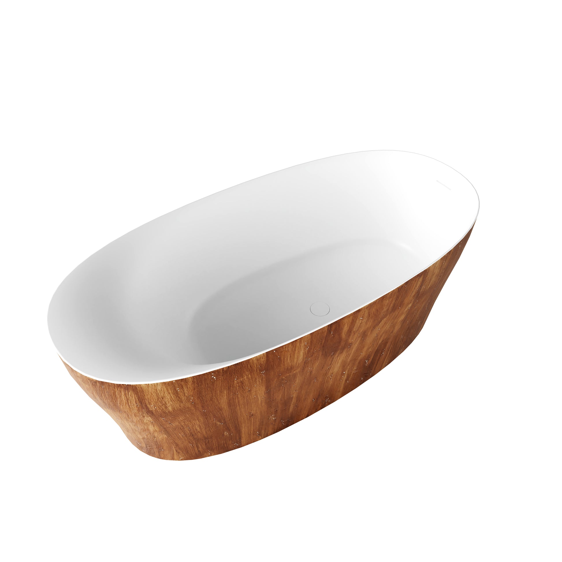 63" Wood Grain Solid Surface Freestanding Bathtub with Ergonomic Back Support - Timber