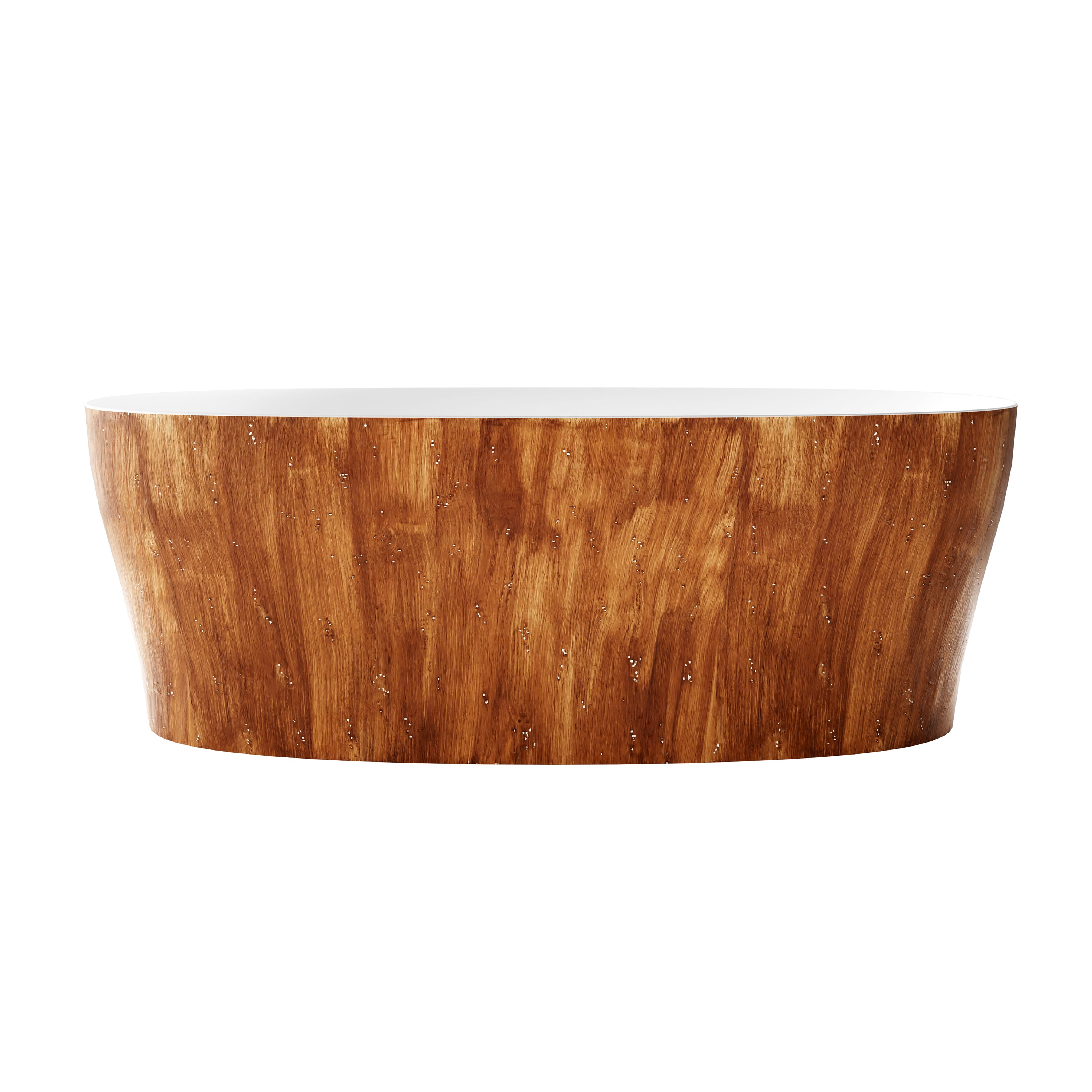 63" Wood Grain Solid Surface Freestanding Bathtub with Ergonomic Back Support