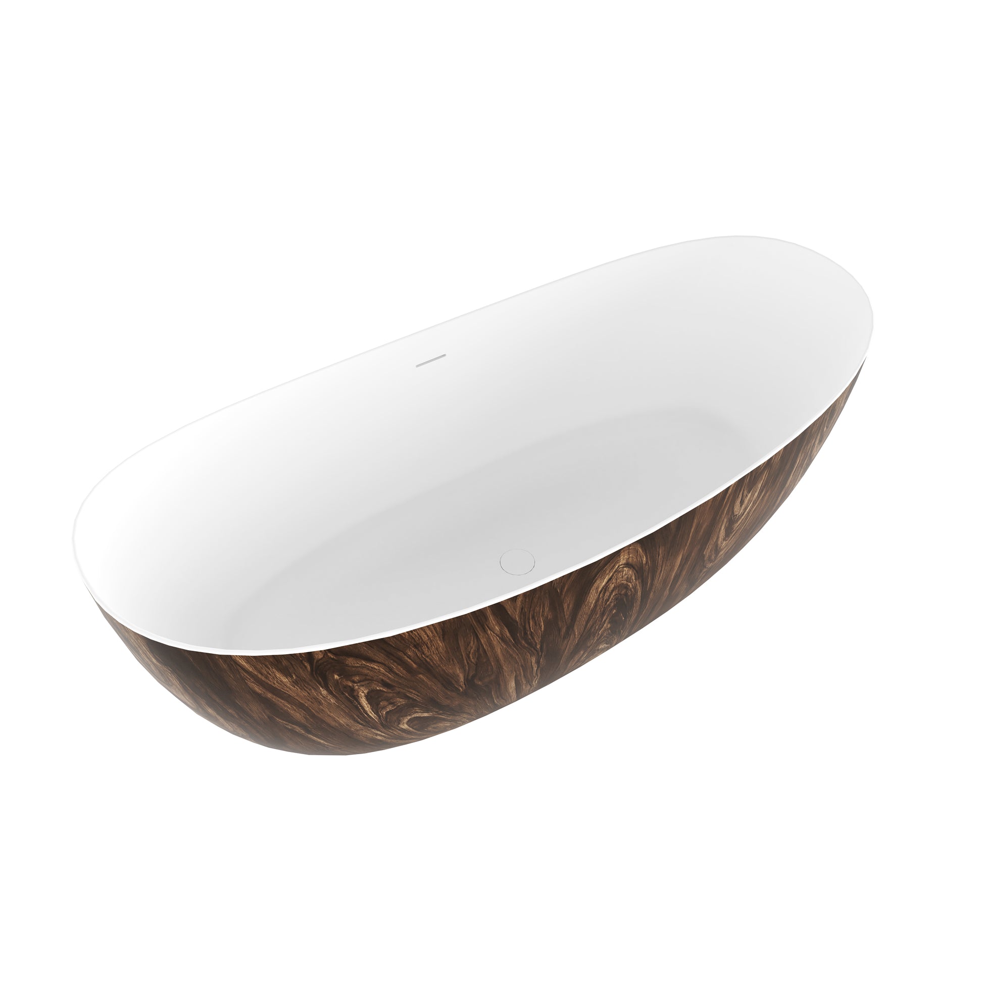 67" Crescent Solid Surface Freestanding Bathtub with Wood Grain Exterior - Timber