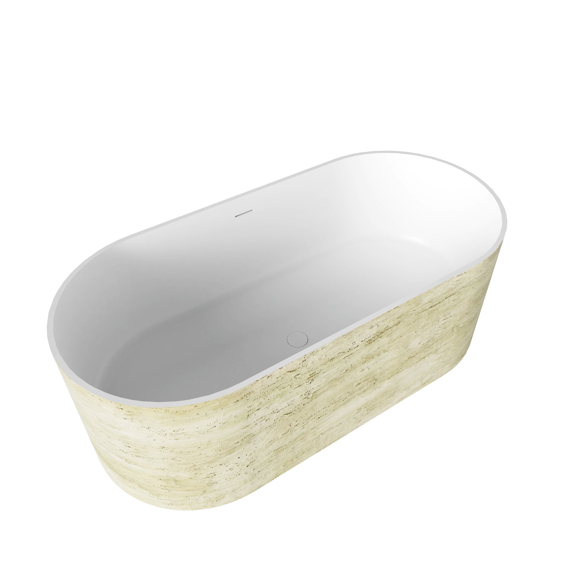 63" Travertine-Inspired Solid Surface Freestanding Bathtub with Handcrafted Texture