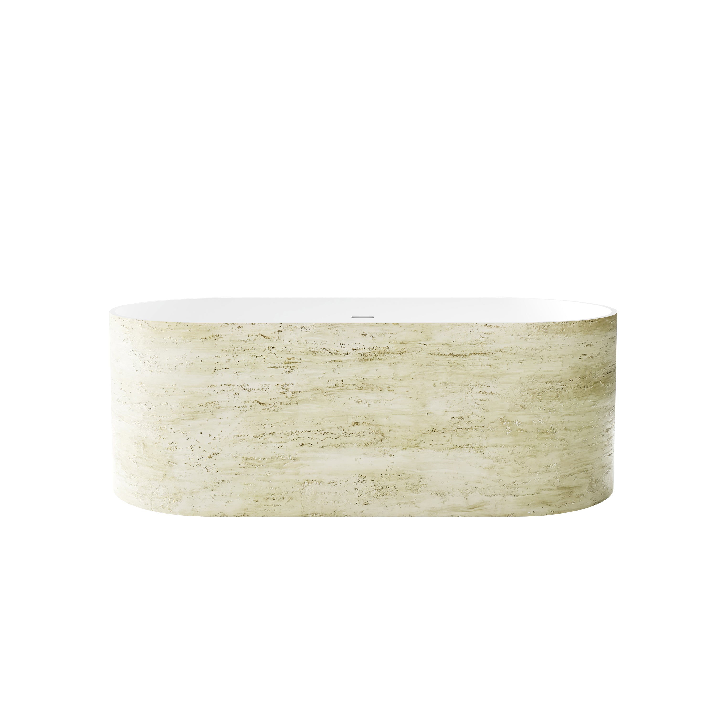 63" Travertine-Inspired Solid Surface Freestanding Bathtub with Handcrafted Texture