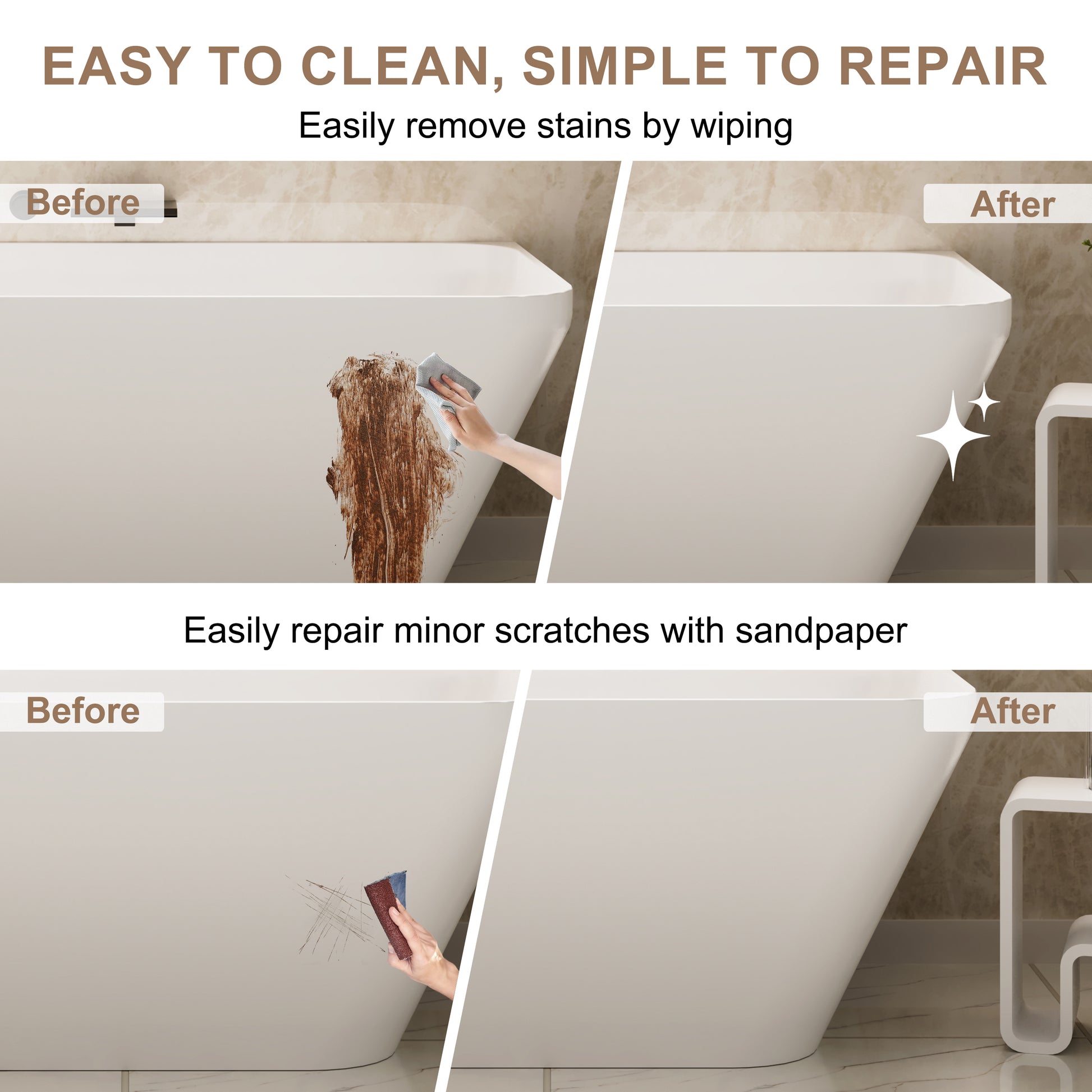 59" Alcove Solid Surface Soaking Bathtub with Left Overflow and Drain