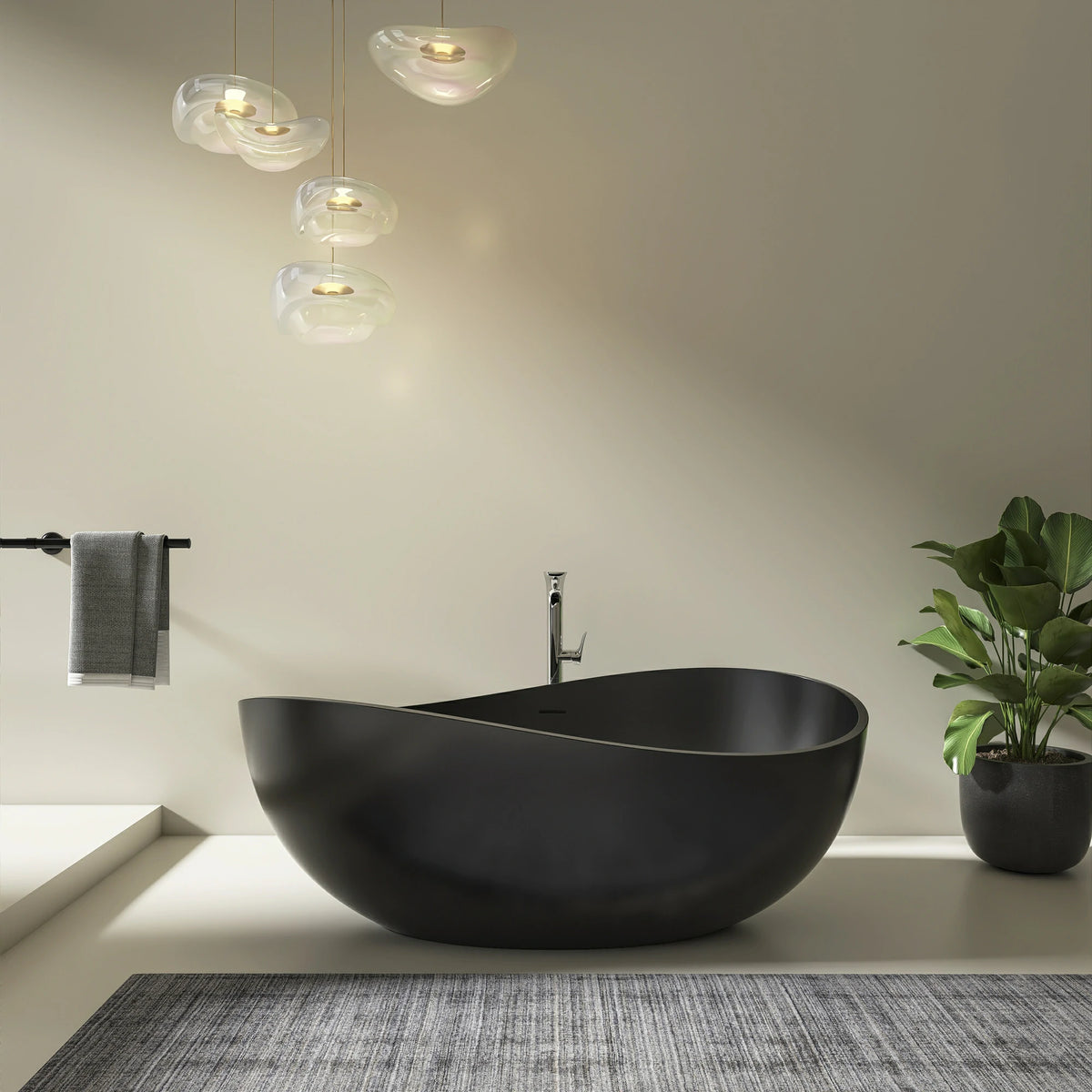 71" Matte White Solid Surface Freestanding Soaking Bathtub