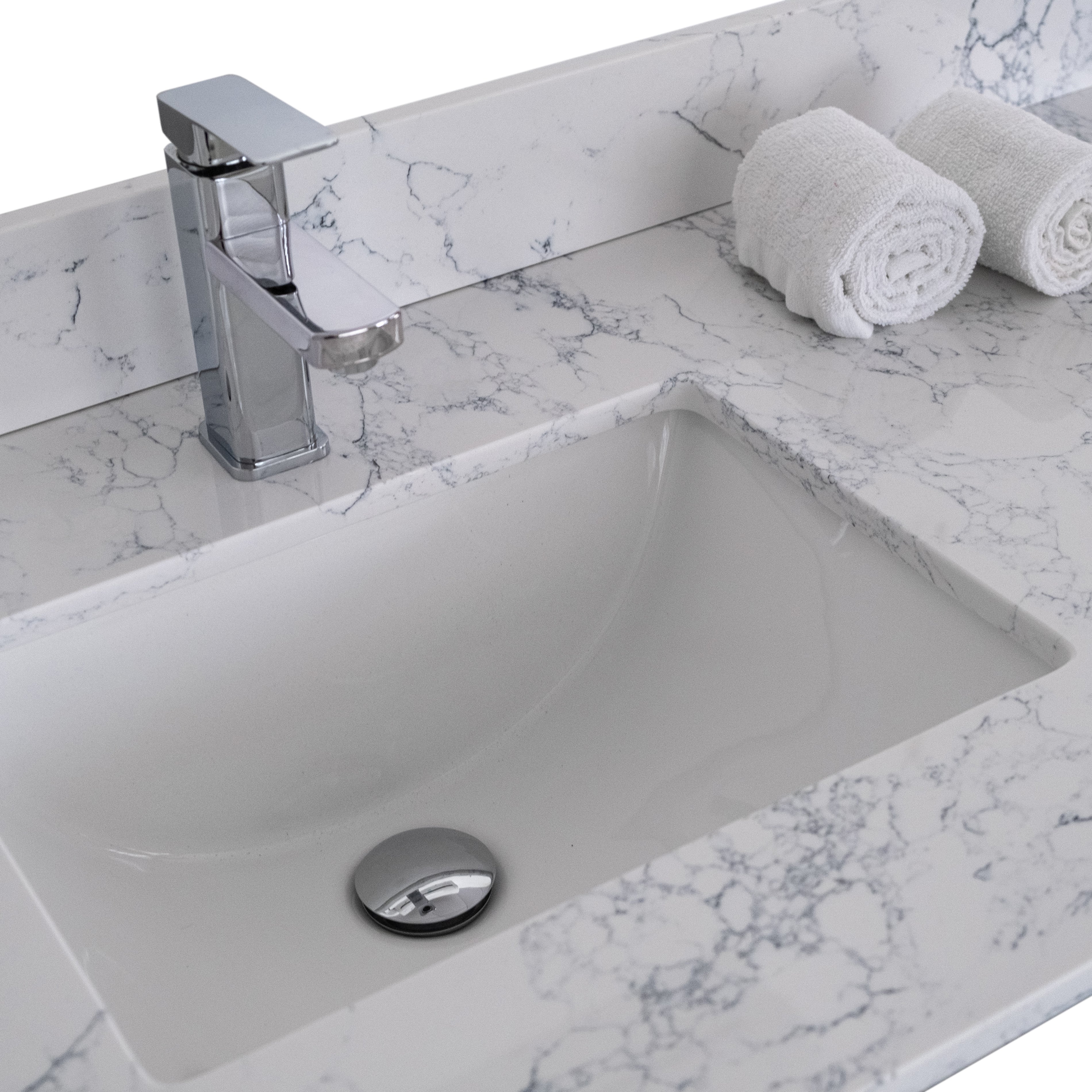 Montary 43' lightning white engineered stone vanity top backsplash
