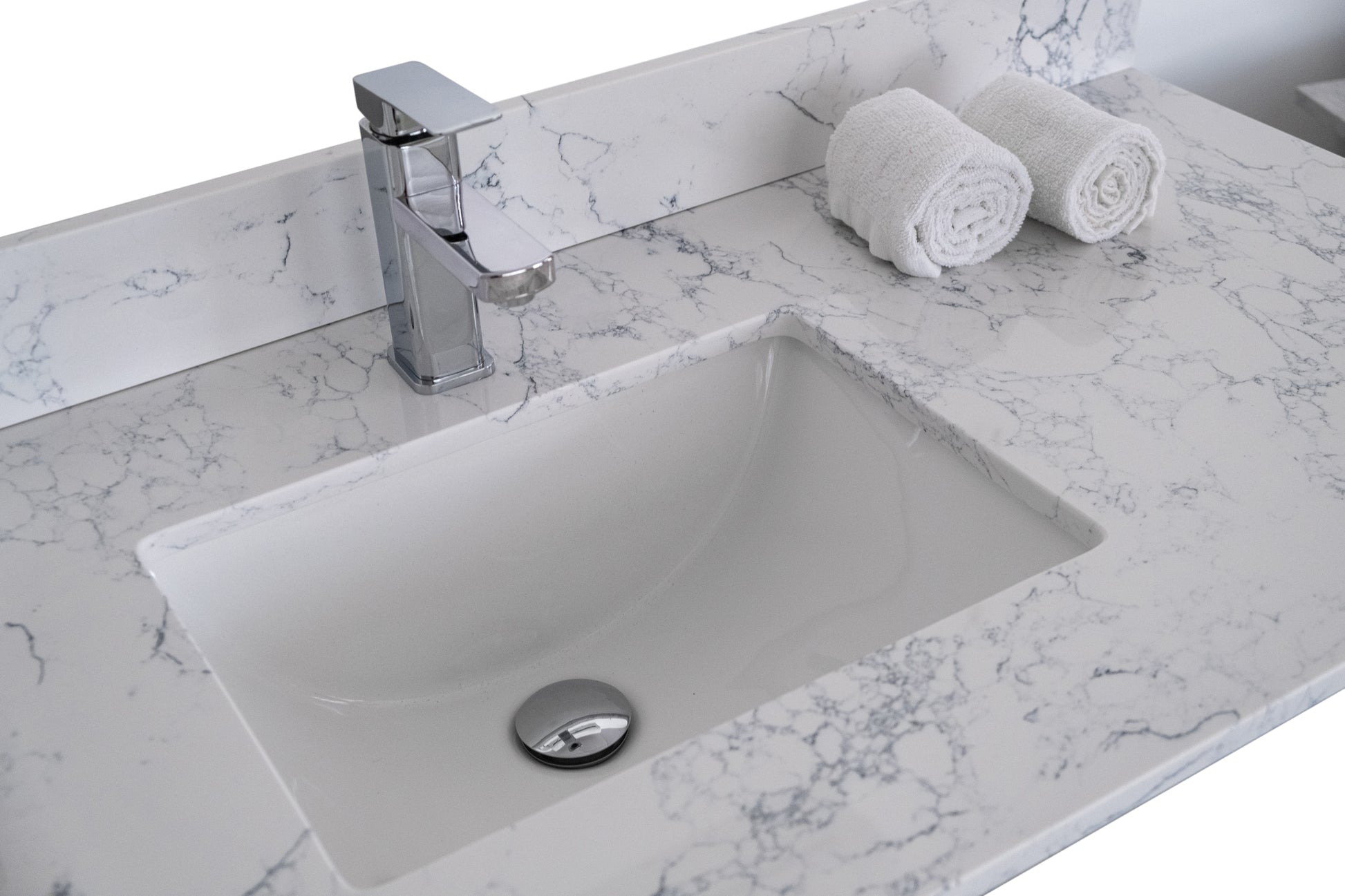 Montary 43' lightning white engineered stone vanity top backsplash