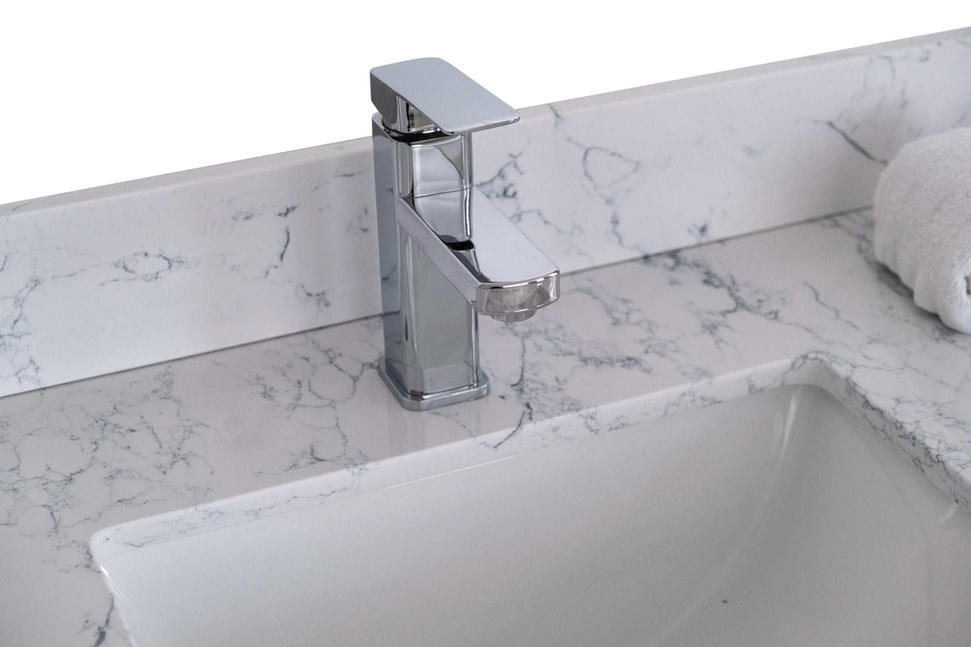 Montary 43' lightning white engineered stone vanity top backsplash