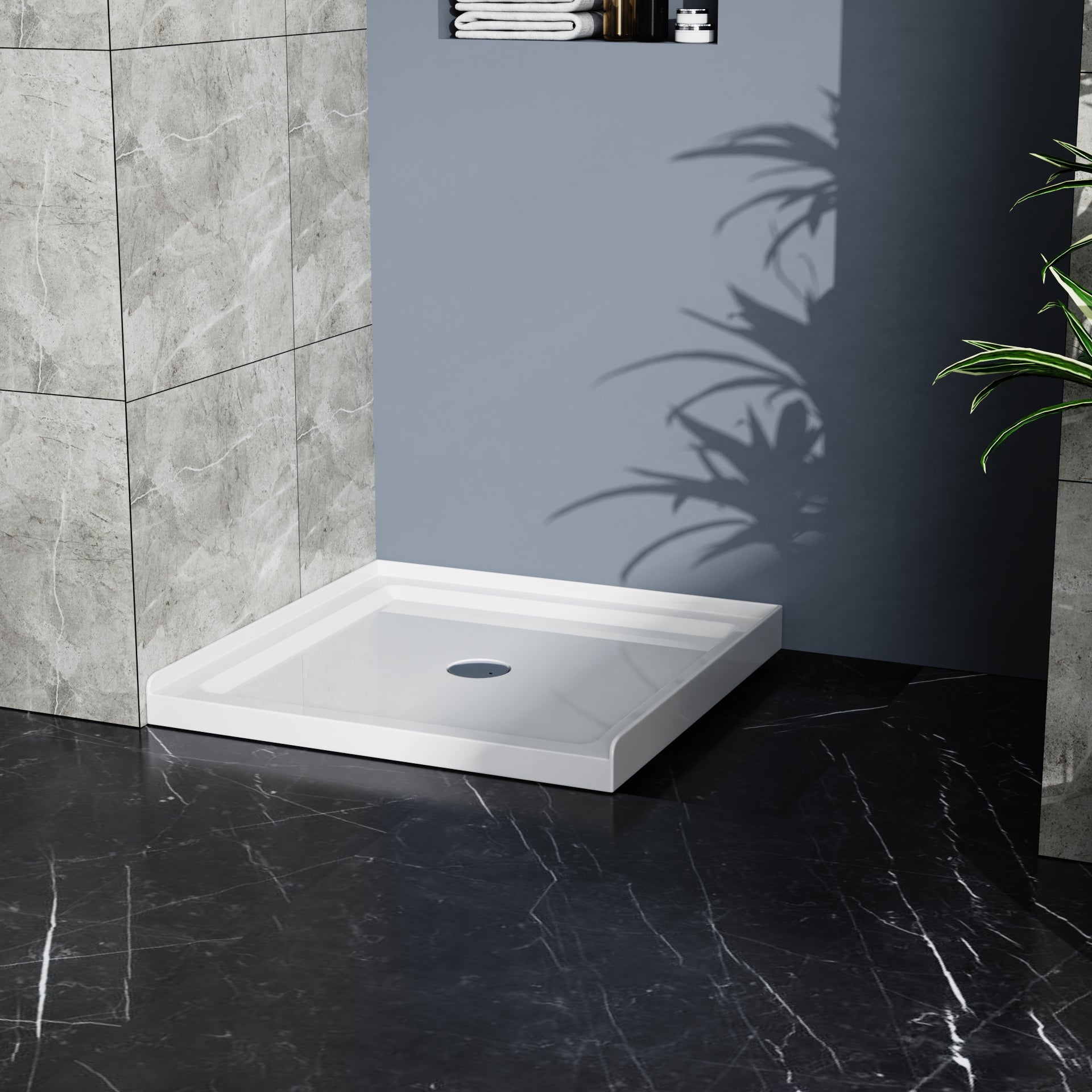 36" x 36" White Acrylic Shower Base with Center Drain, Non-Slip Single Threshold Design
