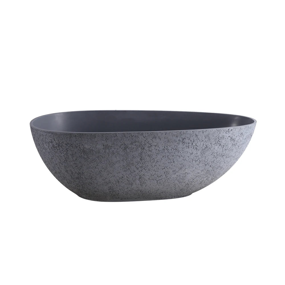 65" Cement Grey Freestanding Solid Surface Soaking Bathtub
