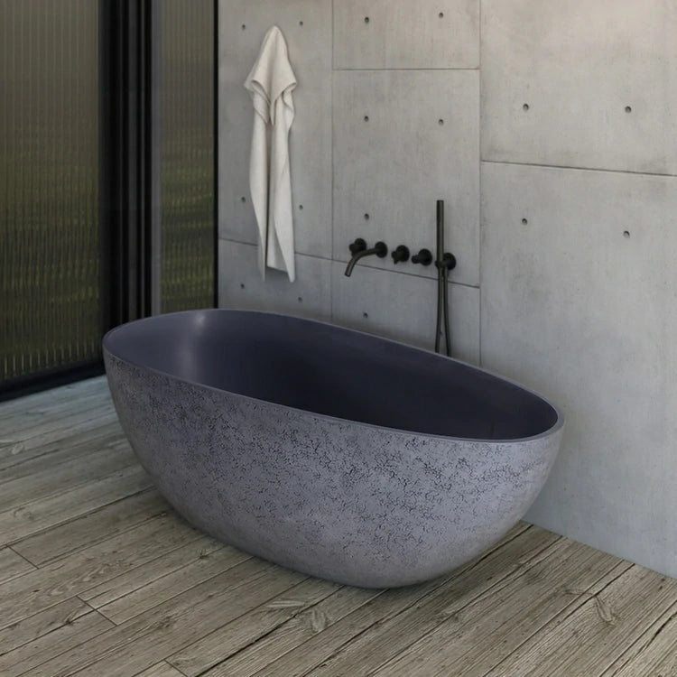 65" Cement Grey Freestanding Solid Surface Soaking Bathtub