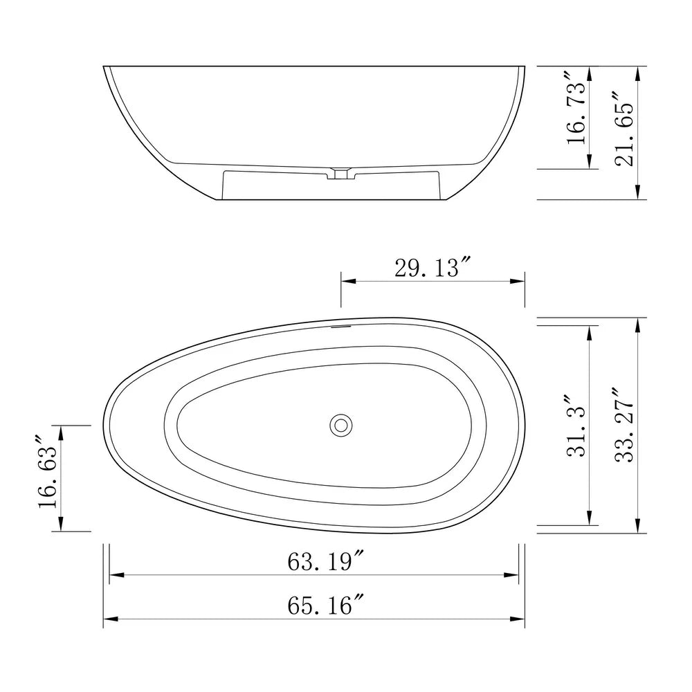 65" Cement Grey Freestanding Solid Surface Soaking Bathtub