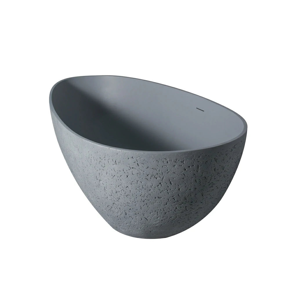 65" Cement Grey Freestanding Solid Surface Soaking Bathtub