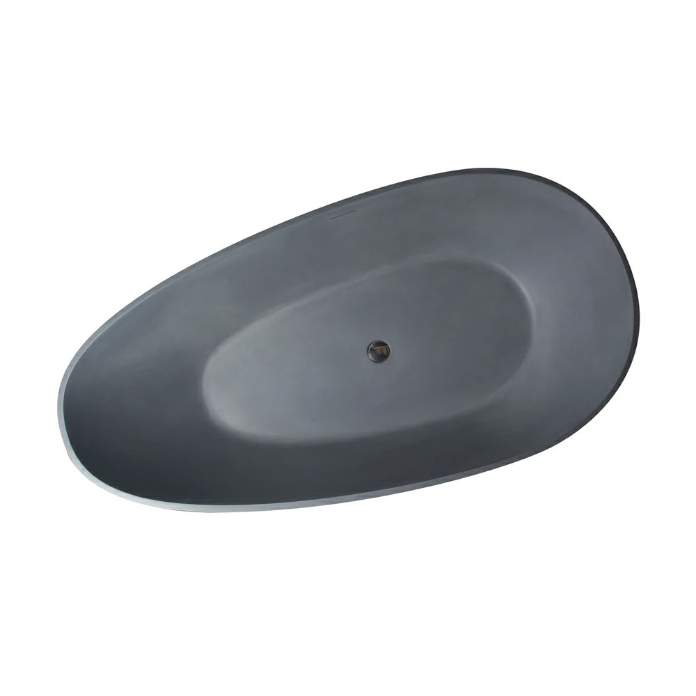 65" Cement Grey Freestanding Solid Surface Soaking Bathtub