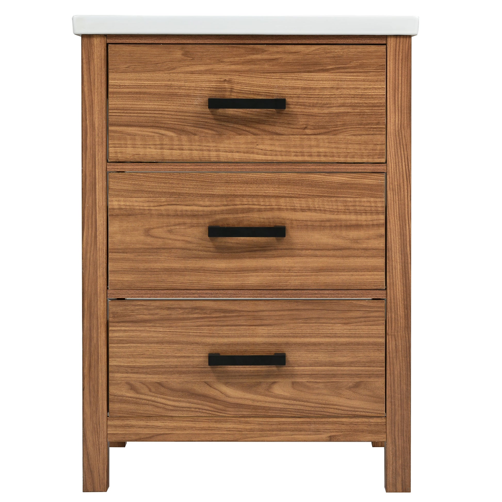 24'' Freestanding Bathroom Vanity with Ceramic Basin Sink and 3 Drawers